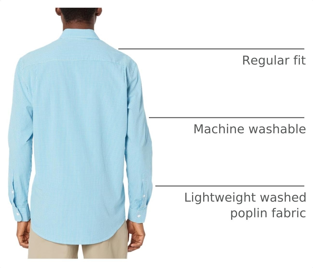 image:imageAmazon Essentials Mens RegularFit LongSleeve Casual Poplin Shirt Button Front Business Casual CollaredAqua Minigingham
