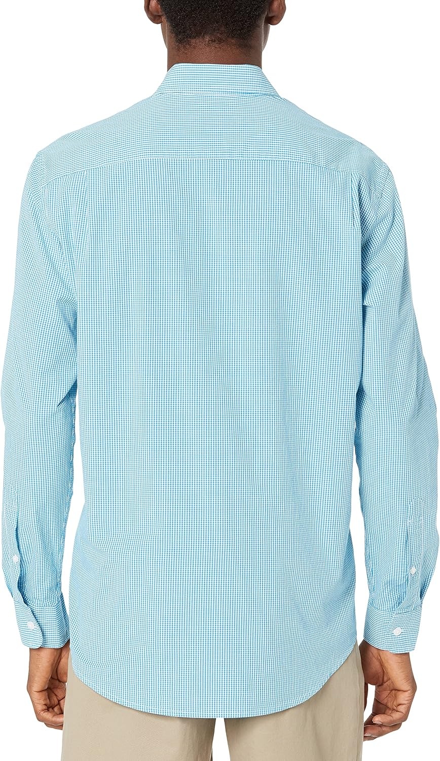 image:imageAmazon Essentials Mens RegularFit LongSleeve Casual Poplin Shirt Button Front Business Casual CollaredAqua Minigingham