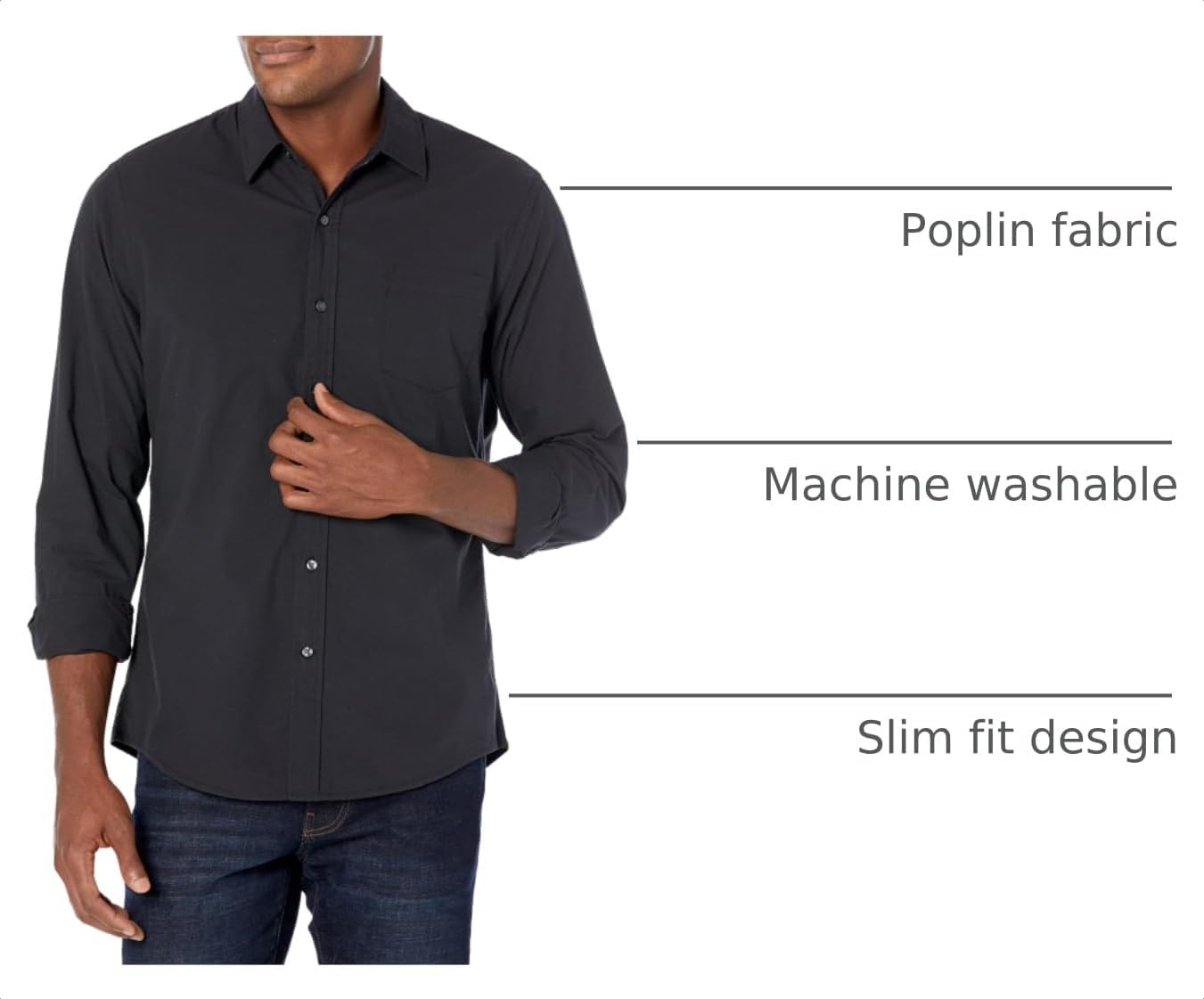 image:imageAmazon Essentials Mens RegularFit LongSleeve Casual Poplin Shirt Button Front Business Casual CollaredBlack