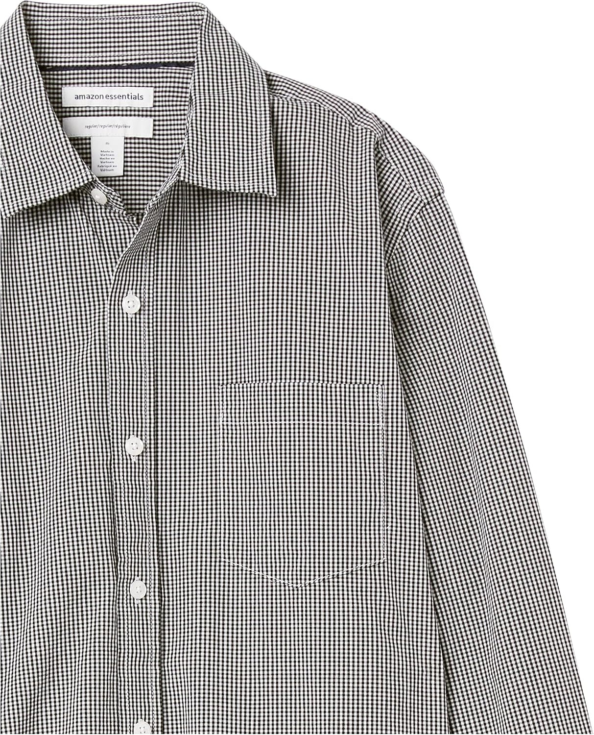 image:imageAmazon Essentials Mens RegularFit LongSleeve Casual Poplin Shirt Button Front Business Casual CollaredBlack Gingham