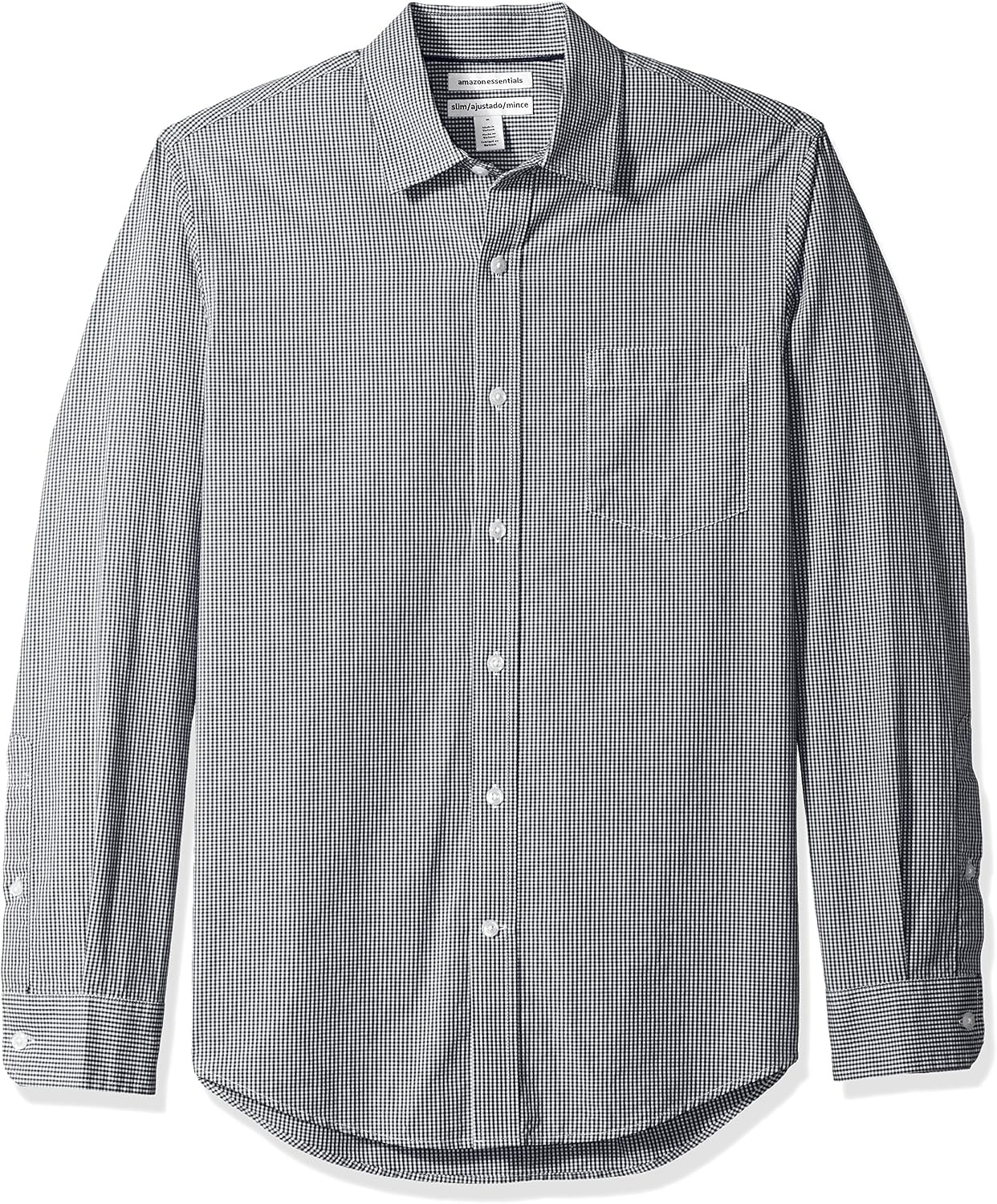 image:imageAmazon Essentials Mens RegularFit LongSleeve Casual Poplin Shirt Button Front Business Casual CollaredBlack Gingham