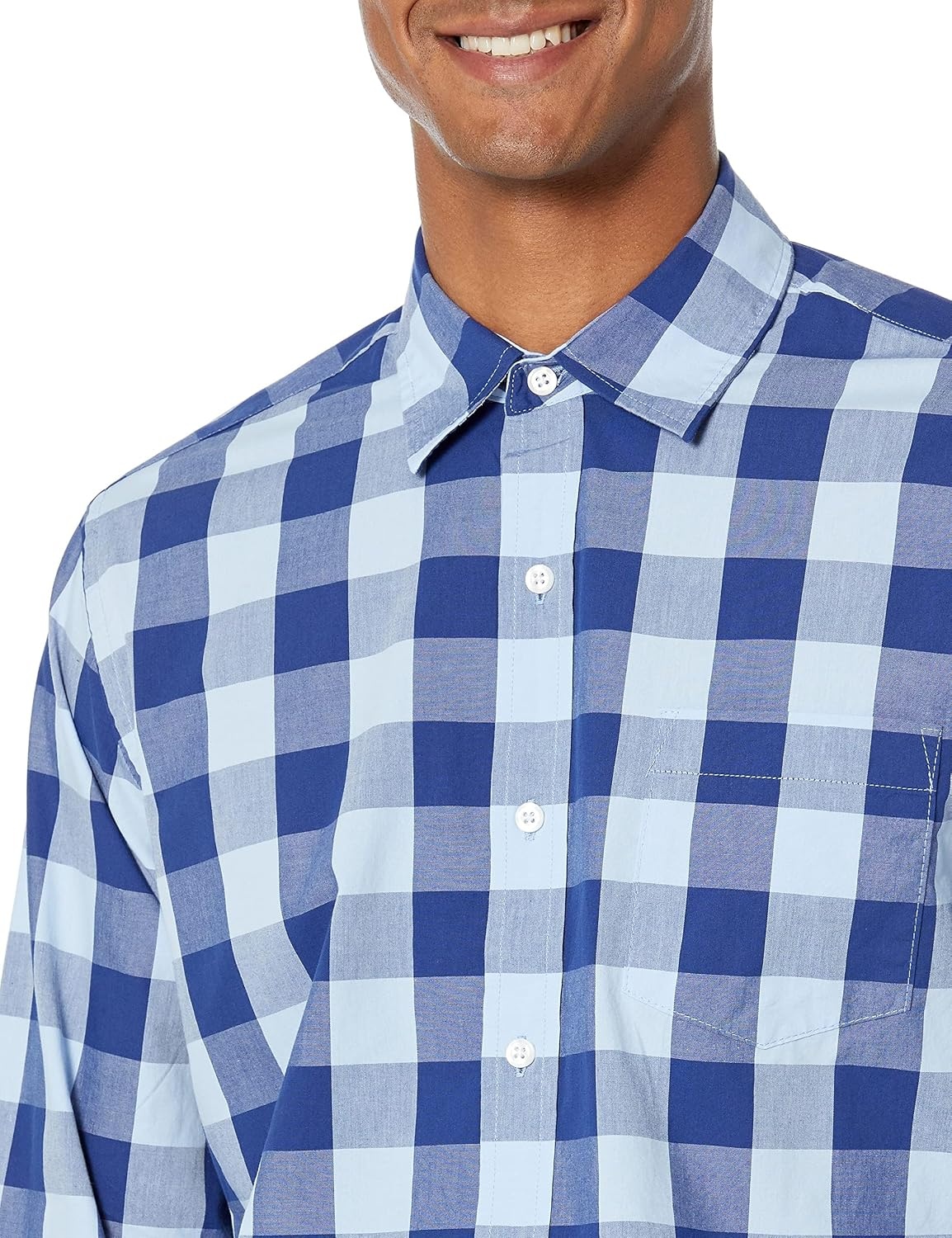 image:imageAmazon Essentials Mens RegularFit LongSleeve Casual Poplin Shirt Button Front Business Casual CollaredBlue Buffalo