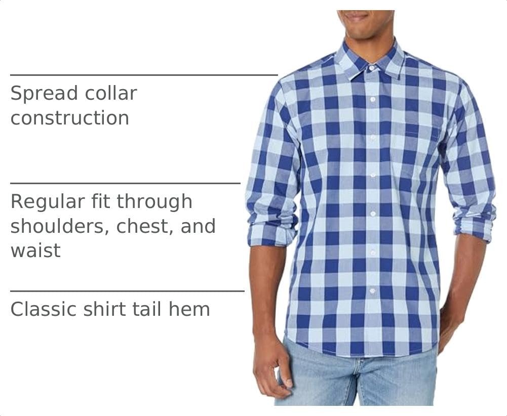 image:imageAmazon Essentials Mens RegularFit LongSleeve Casual Poplin Shirt Button Front Business Casual CollaredBlue Buffalo