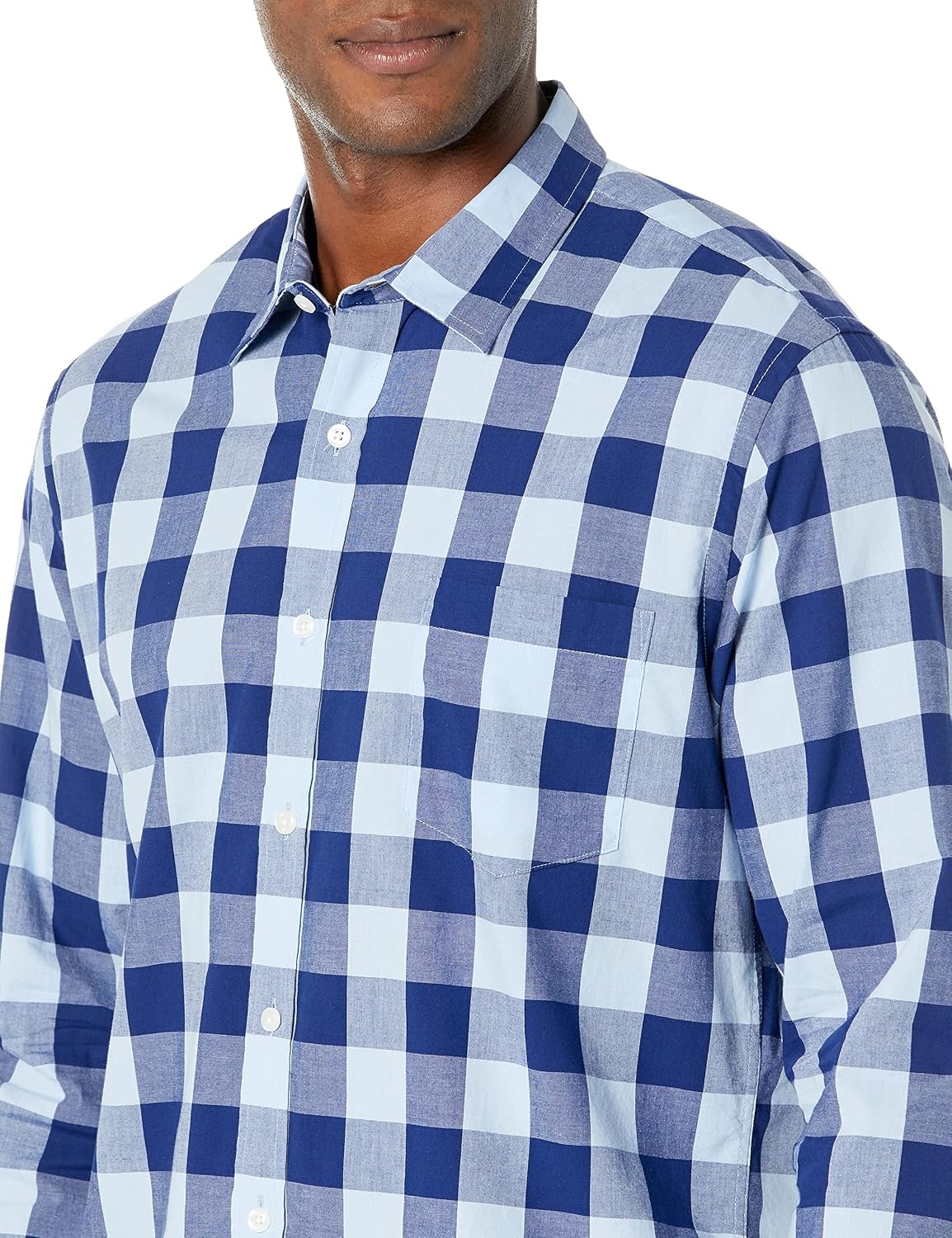 image:imageAmazon Essentials Mens RegularFit LongSleeve Casual Poplin Shirt Button Front Business Casual CollaredBlue Buffalo Check