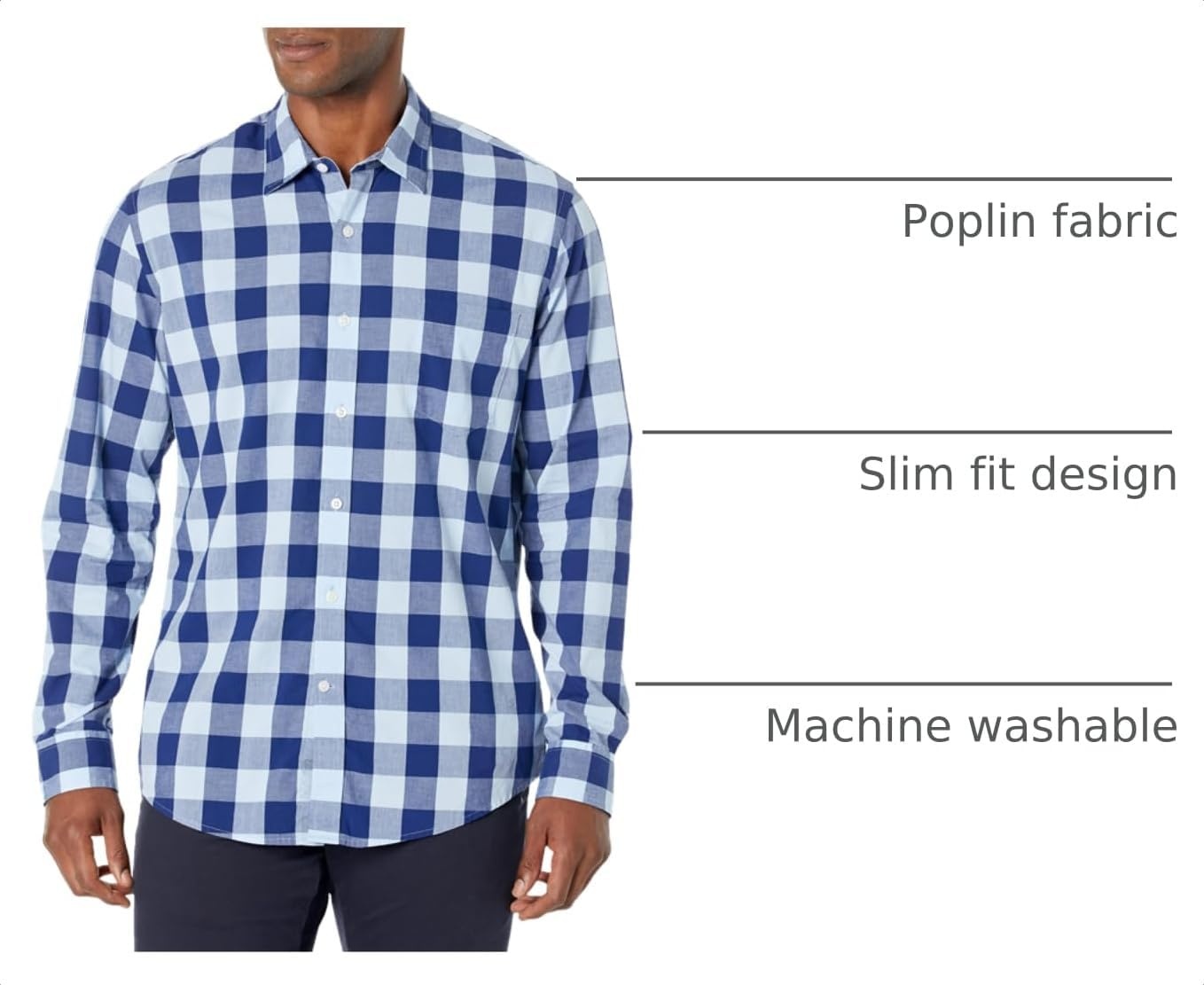 image:imageAmazon Essentials Mens RegularFit LongSleeve Casual Poplin Shirt Button Front Business Casual CollaredBlue Buffalo Check