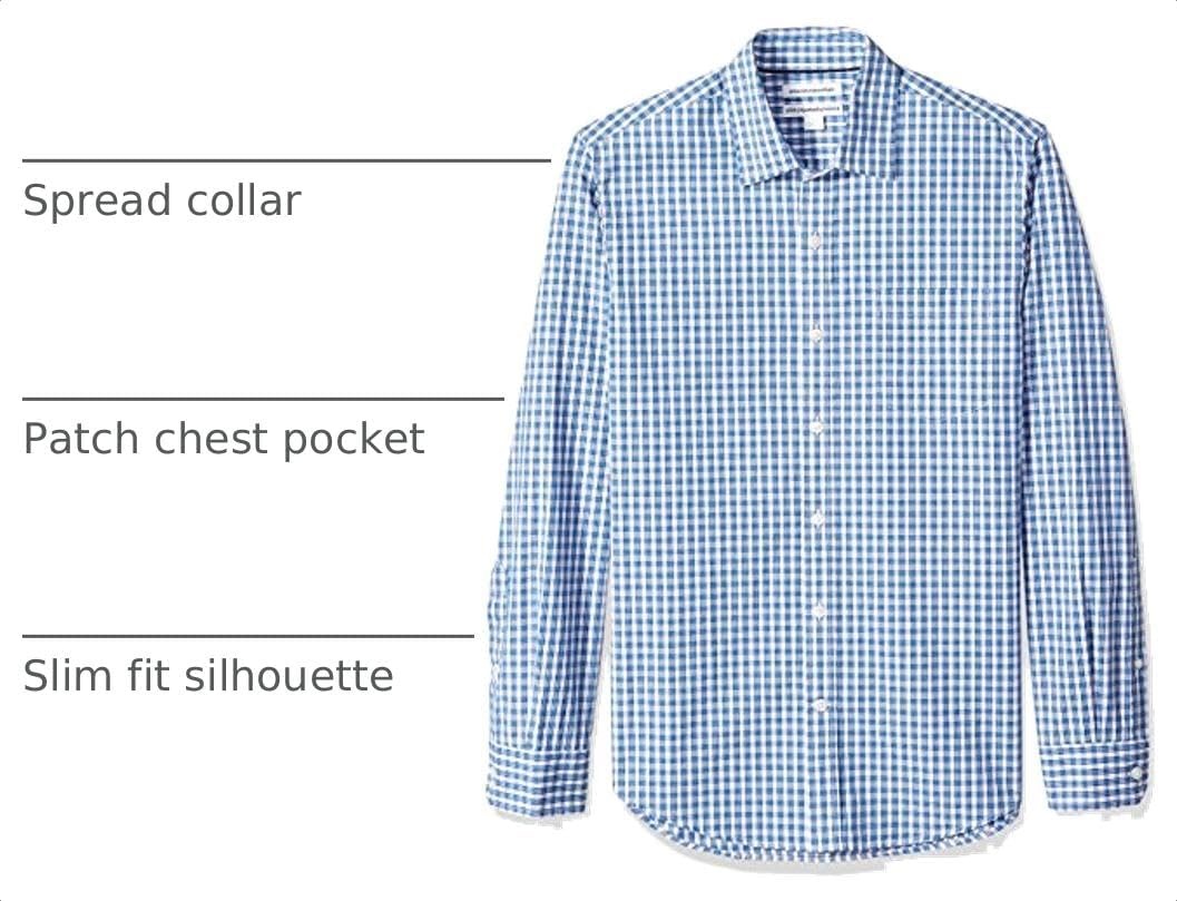 image:imageAmazon Essentials Mens RegularFit LongSleeve Casual Poplin Shirt Button Front Business Casual CollaredBlue Checked