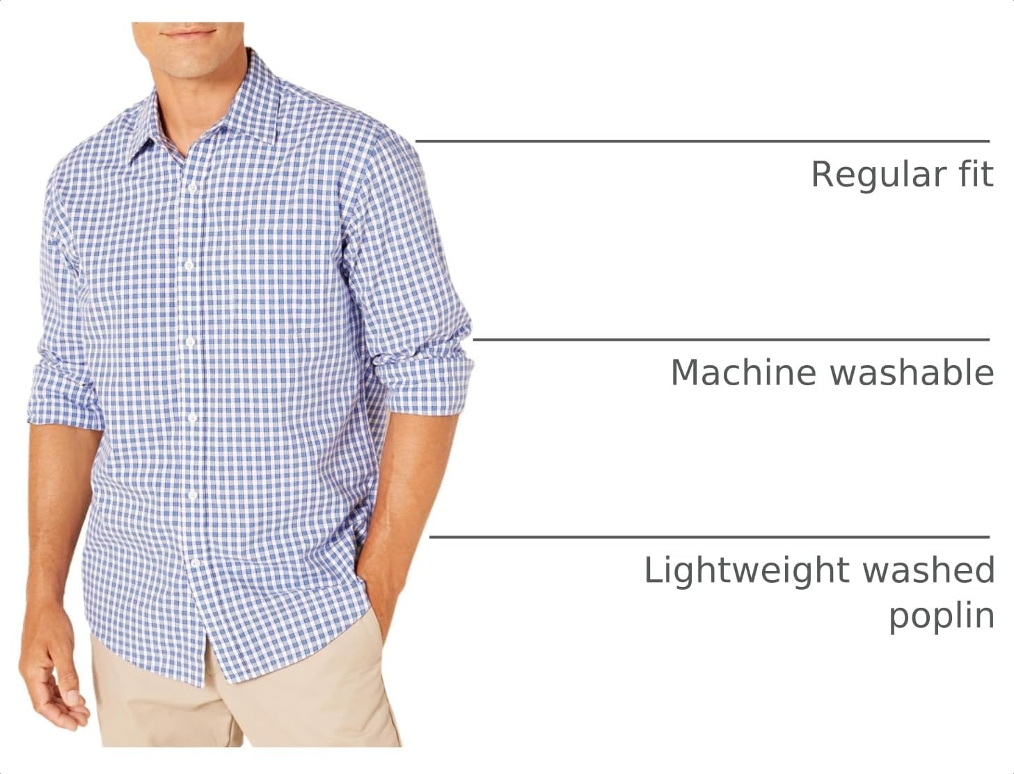 image:imageAmazon Essentials Mens RegularFit LongSleeve Casual Poplin Shirt Button Front Business Casual CollaredBlue Checks