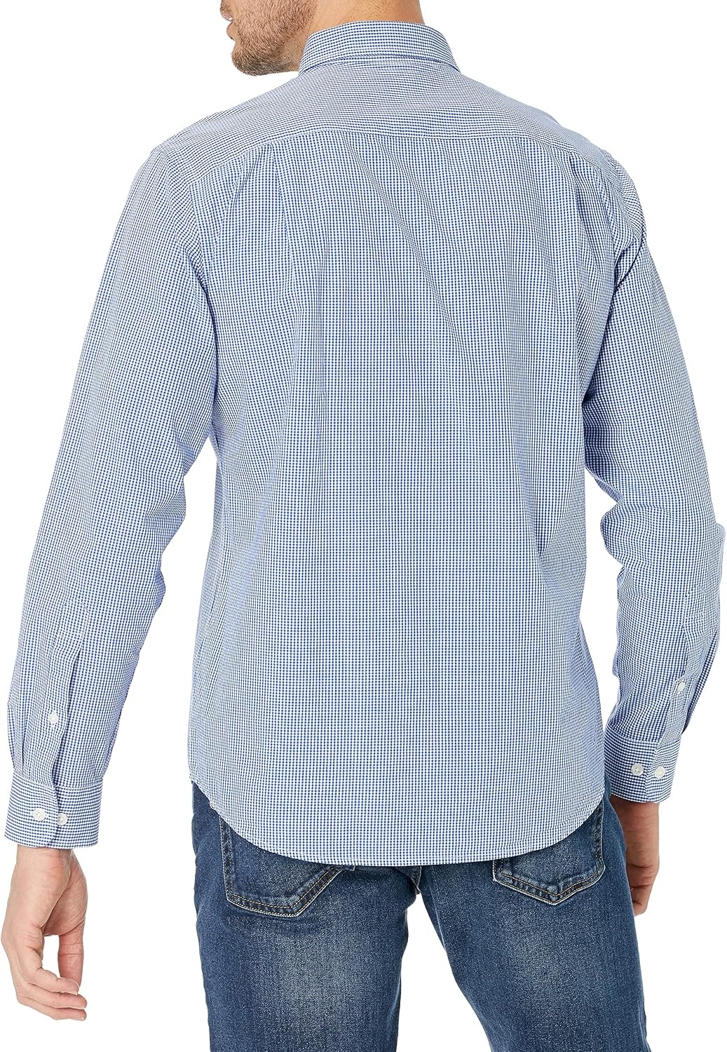 image:imageAmazon Essentials Mens RegularFit LongSleeve Casual Poplin Shirt Button Front Business Casual CollaredBlue Gingham