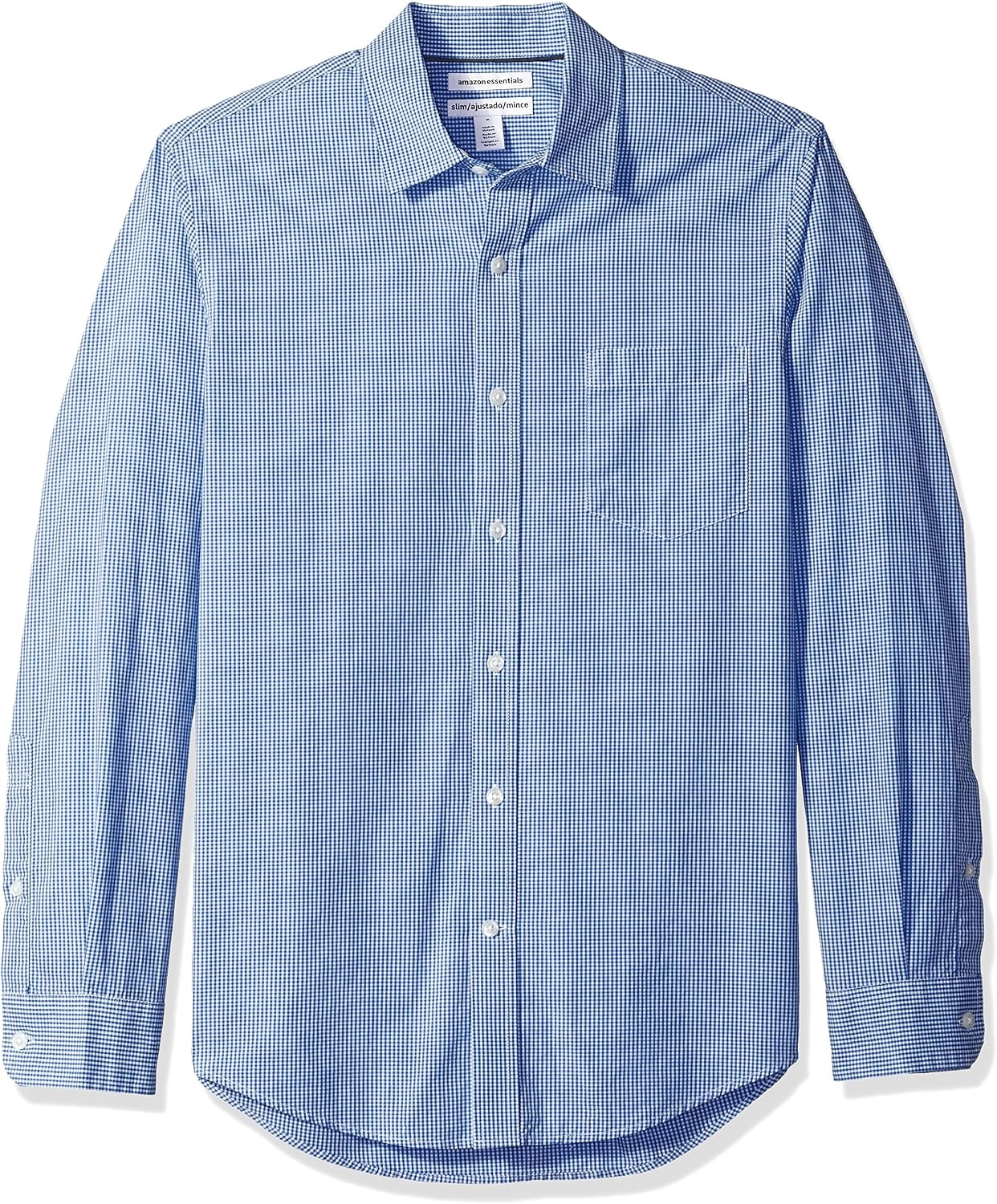 image:imageAmazon Essentials Mens RegularFit LongSleeve Casual Poplin Shirt Button Front Business Casual CollaredBlue Gingham