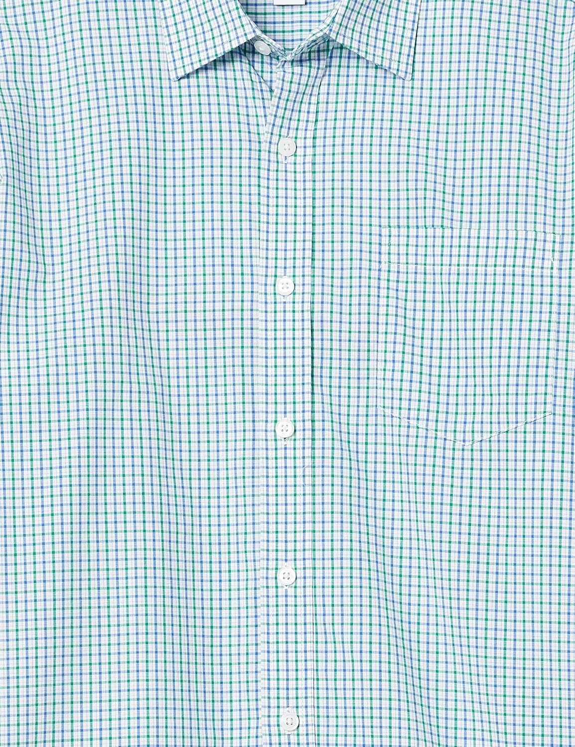 image:imageAmazon Essentials Mens RegularFit LongSleeve Casual Poplin Shirt Button Front Business Casual CollaredBlue Green Checked