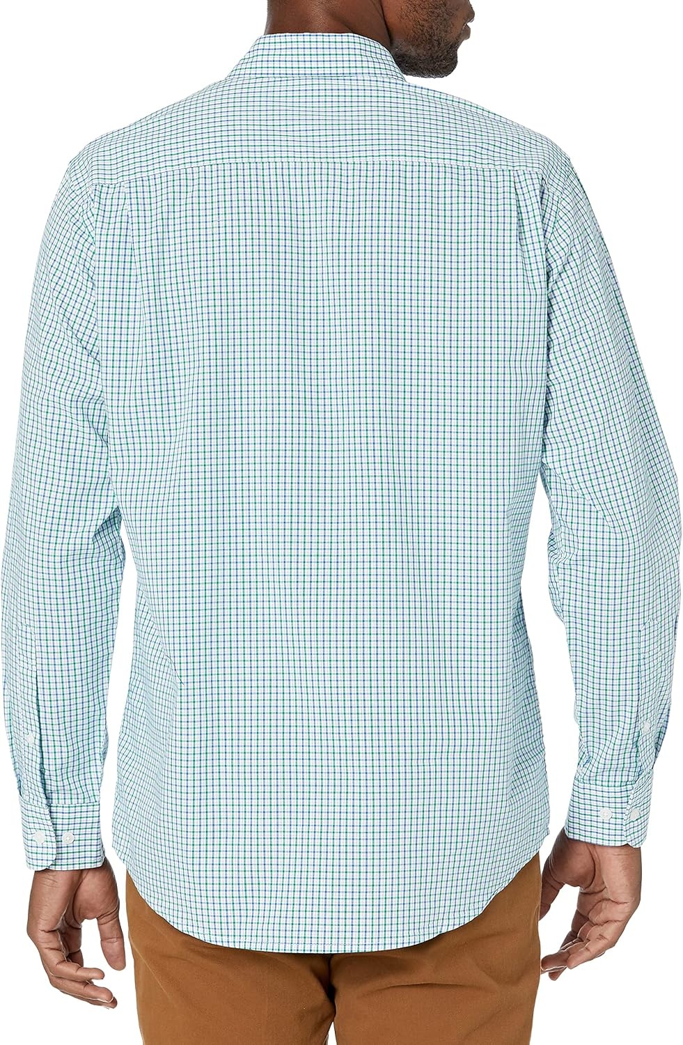 image:imageAmazon Essentials Mens RegularFit LongSleeve Casual Poplin Shirt Button Front Business Casual CollaredBlue Green Checked