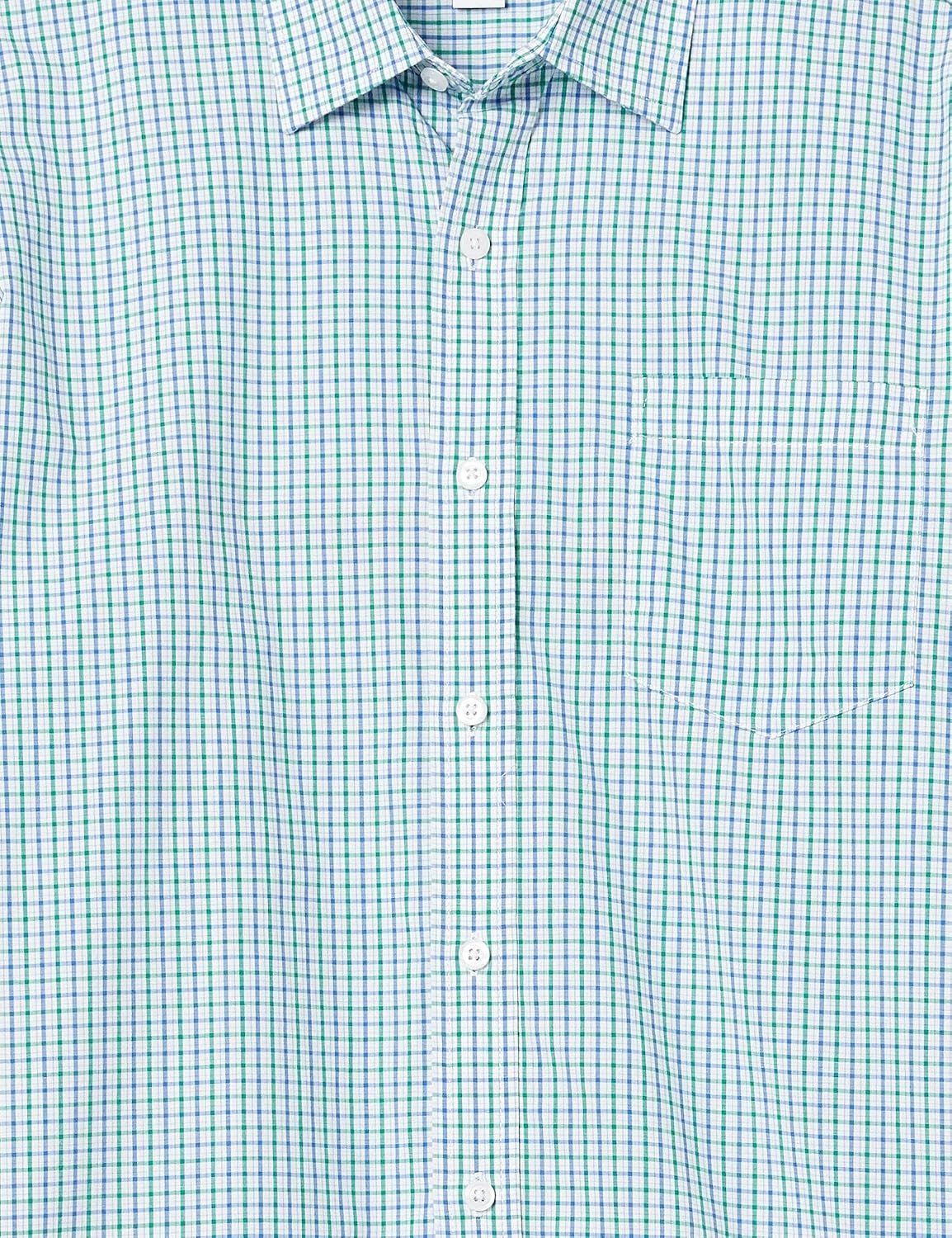 image:imageAmazon Essentials Mens RegularFit LongSleeve Casual Poplin Shirt Button Front Business Casual CollaredBlue Green Checked