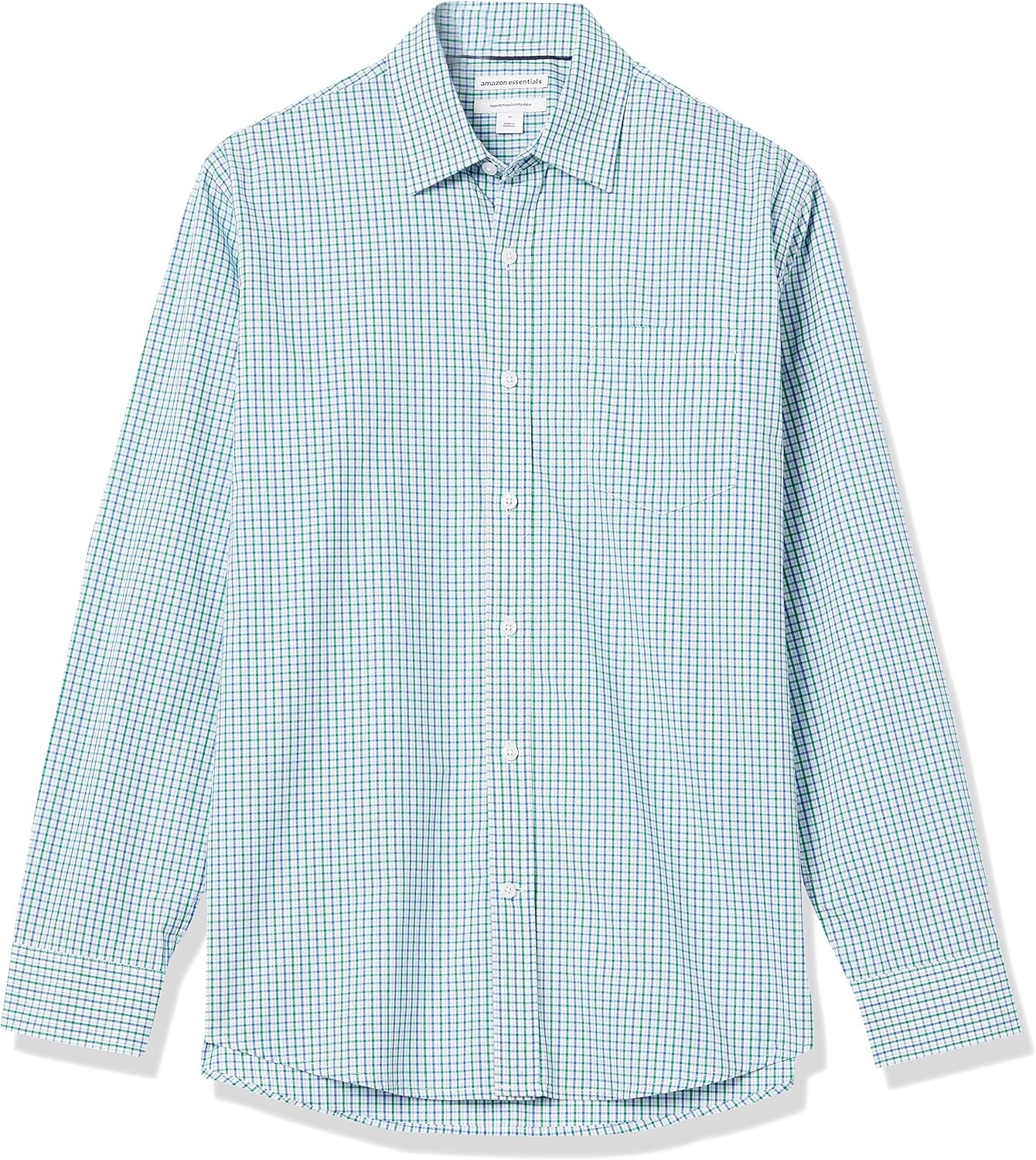 image:imageAmazon Essentials Mens RegularFit LongSleeve Casual Poplin Shirt Button Front Business Casual CollaredBlue Green Checked