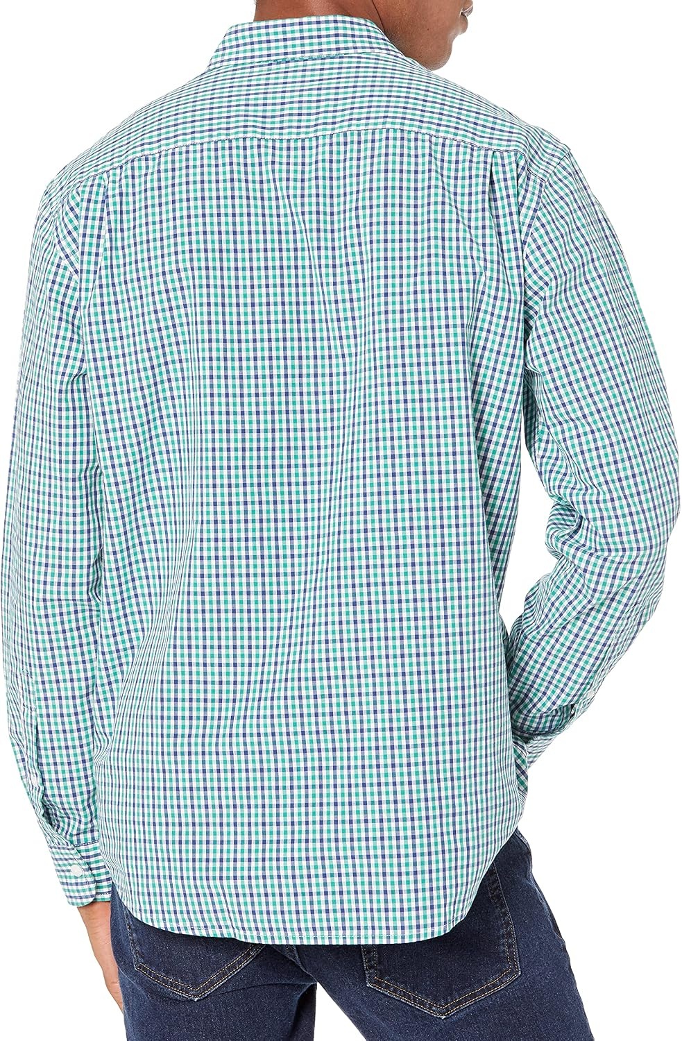 image:imageAmazon Essentials Mens RegularFit LongSleeve Casual Poplin Shirt Button Front Business Casual CollaredBlue Green Gingham