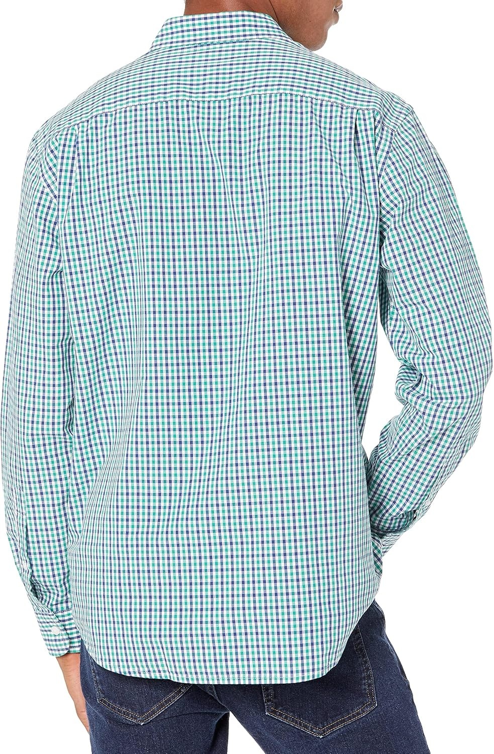 image:imageAmazon Essentials Mens RegularFit LongSleeve Casual Poplin Shirt Button Front Business Casual CollaredBlue Green Gingham