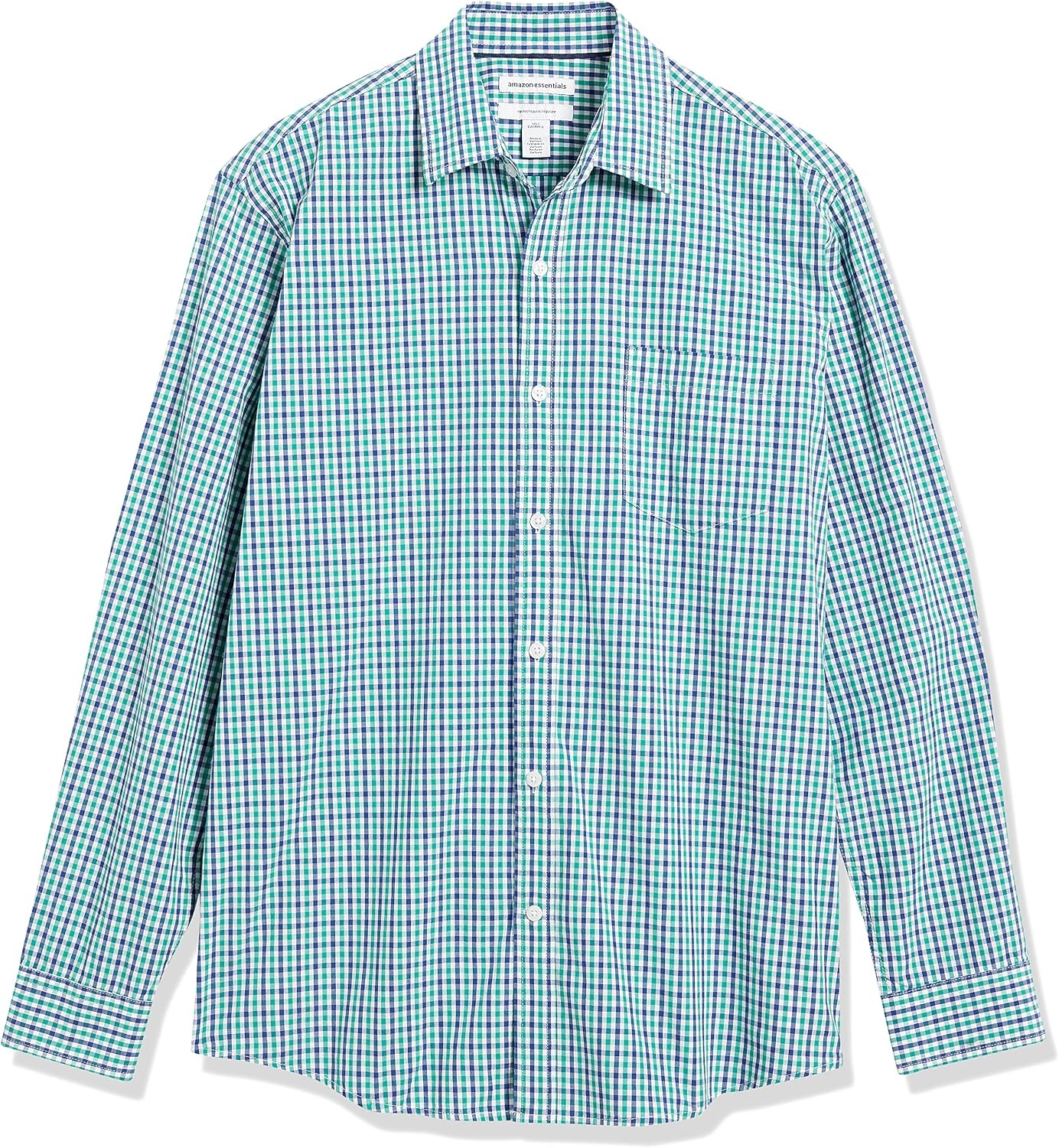 image:imageAmazon Essentials Mens RegularFit LongSleeve Casual Poplin Shirt Button Front Business Casual CollaredBlue Green Gingham