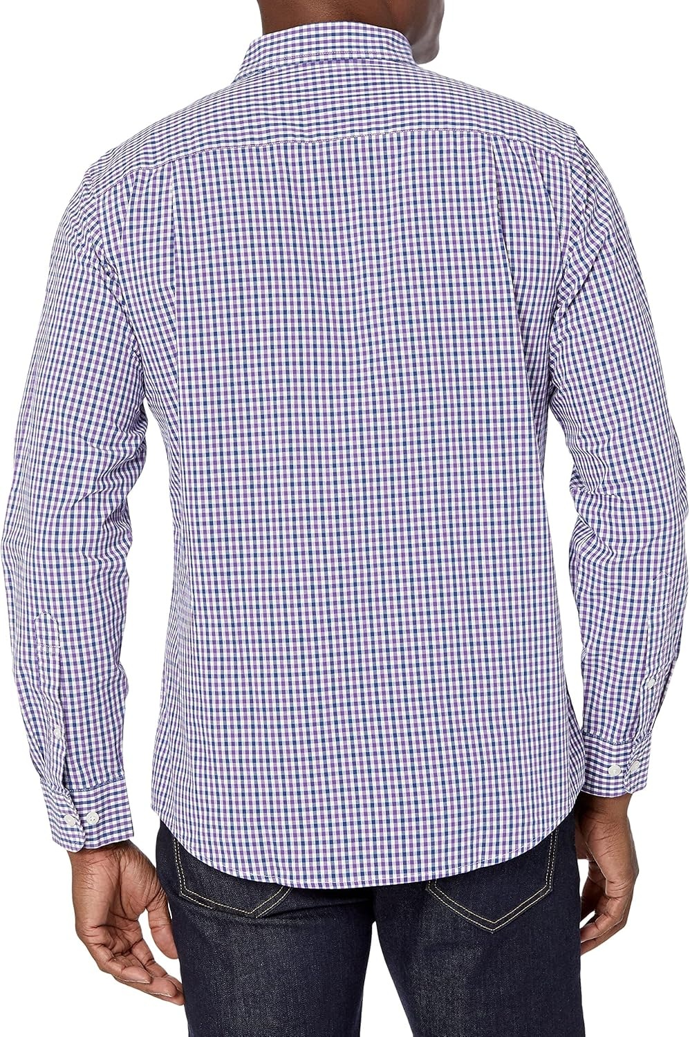 image:imageAmazon Essentials Mens RegularFit LongSleeve Casual Poplin Shirt Button Front Business Casual CollaredBlue Purple Gingham