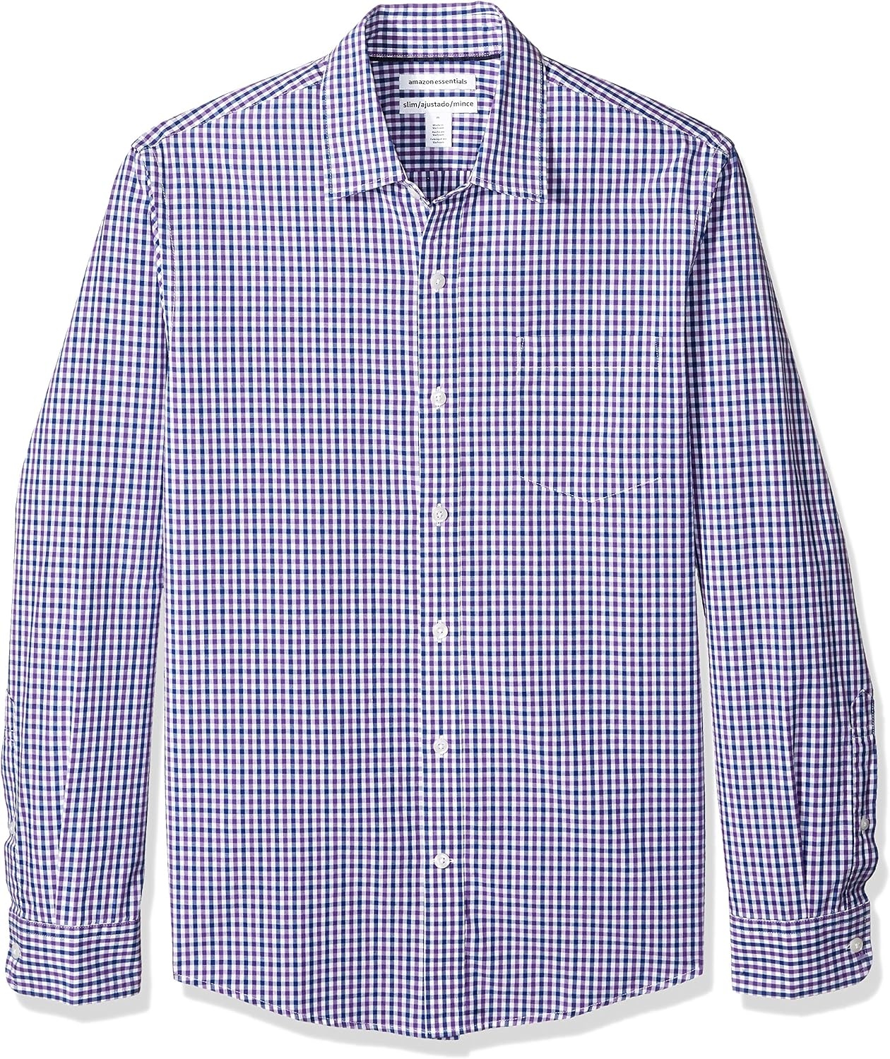 image:imageAmazon Essentials Mens RegularFit LongSleeve Casual Poplin Shirt Button Front Business Casual CollaredBlue Purple Gingham