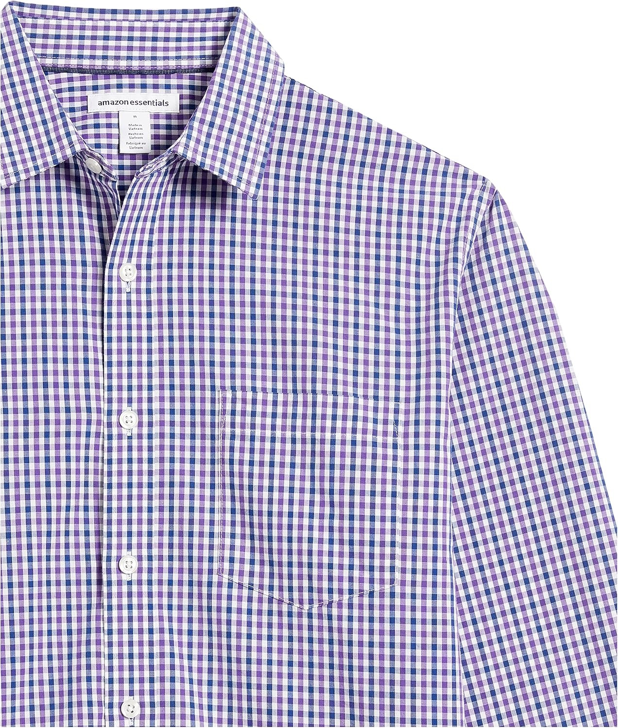 image:imageAmazon Essentials Mens RegularFit LongSleeve Casual Poplin Shirt Button Front Business Casual CollaredBlue Purple Gingham
