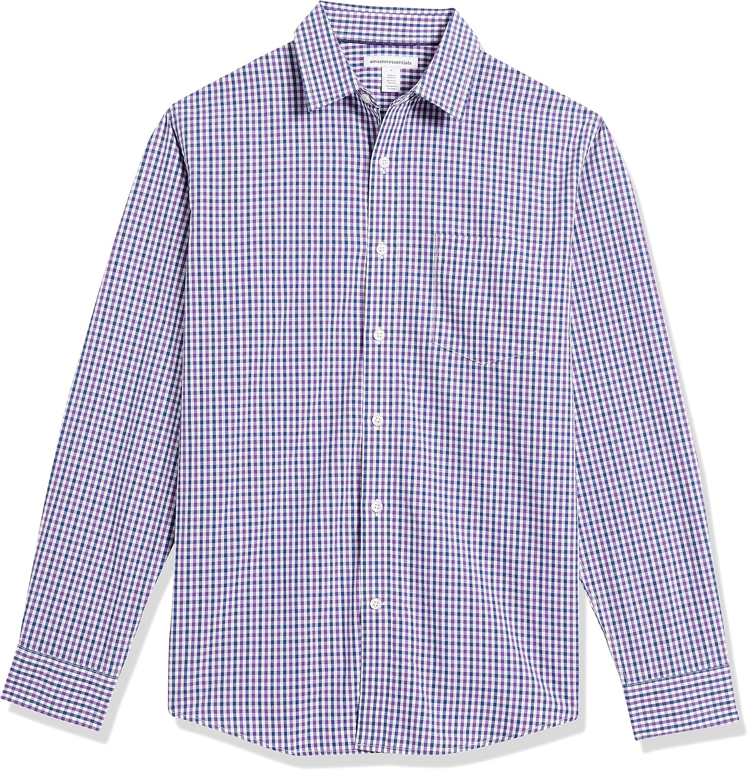 image:imageAmazon Essentials Mens RegularFit LongSleeve Casual Poplin Shirt Button Front Business Casual CollaredBlue Purple Gingham