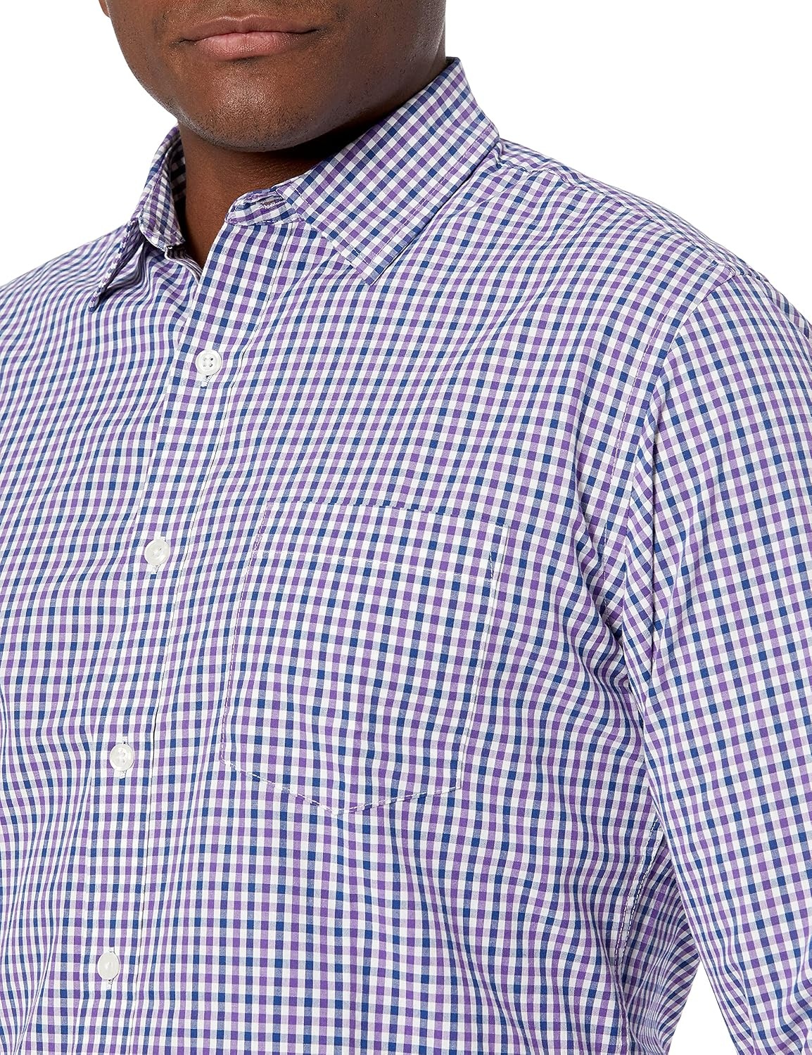 image:imageAmazon Essentials Mens RegularFit LongSleeve Casual Poplin Shirt Button Front Business Casual CollaredBlue Purple Gingham