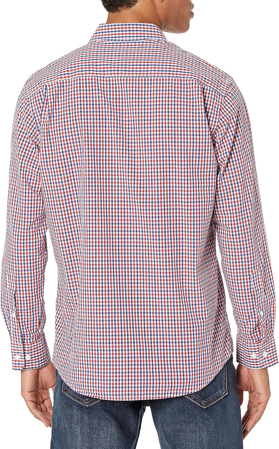 image:imageAmazon Essentials Mens RegularFit LongSleeve Casual Poplin Shirt Button Front Business Casual CollaredBlue Red Gingham