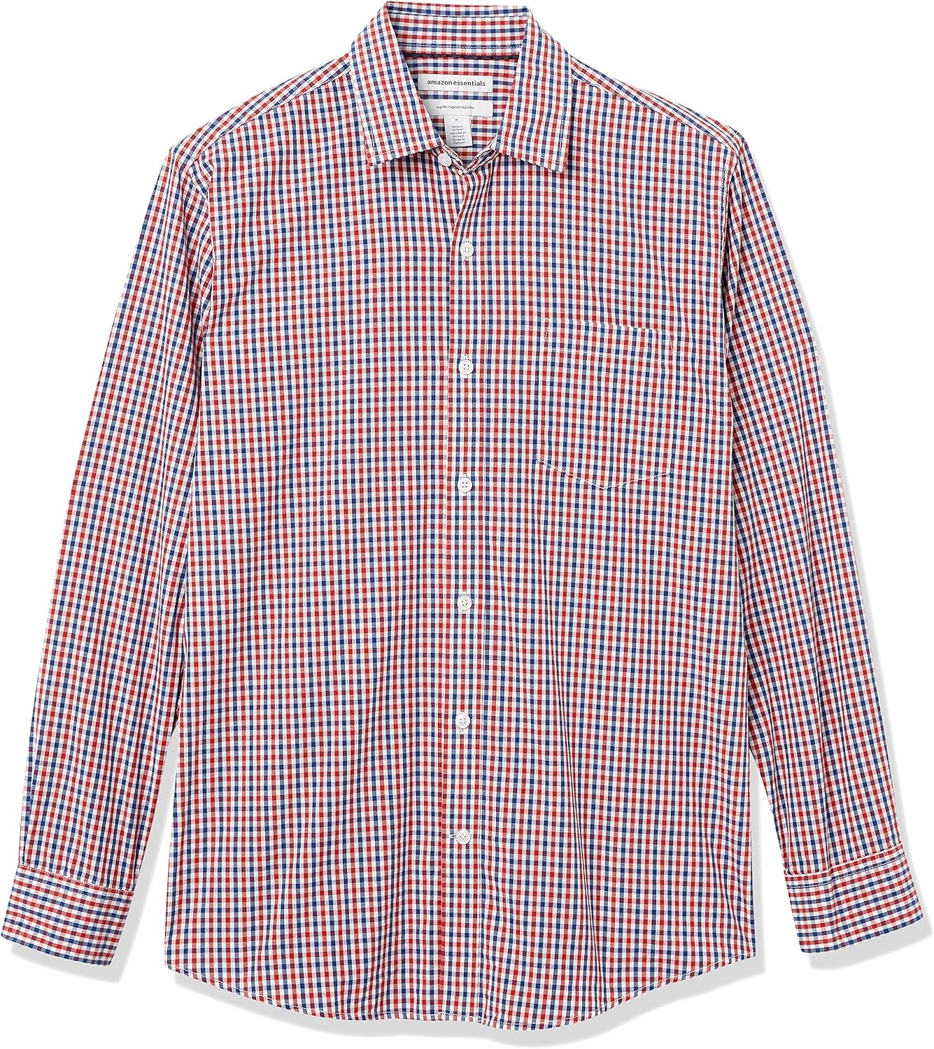 image:imageAmazon Essentials Mens RegularFit LongSleeve Casual Poplin Shirt Button Front Business Casual CollaredBlue Red Gingham