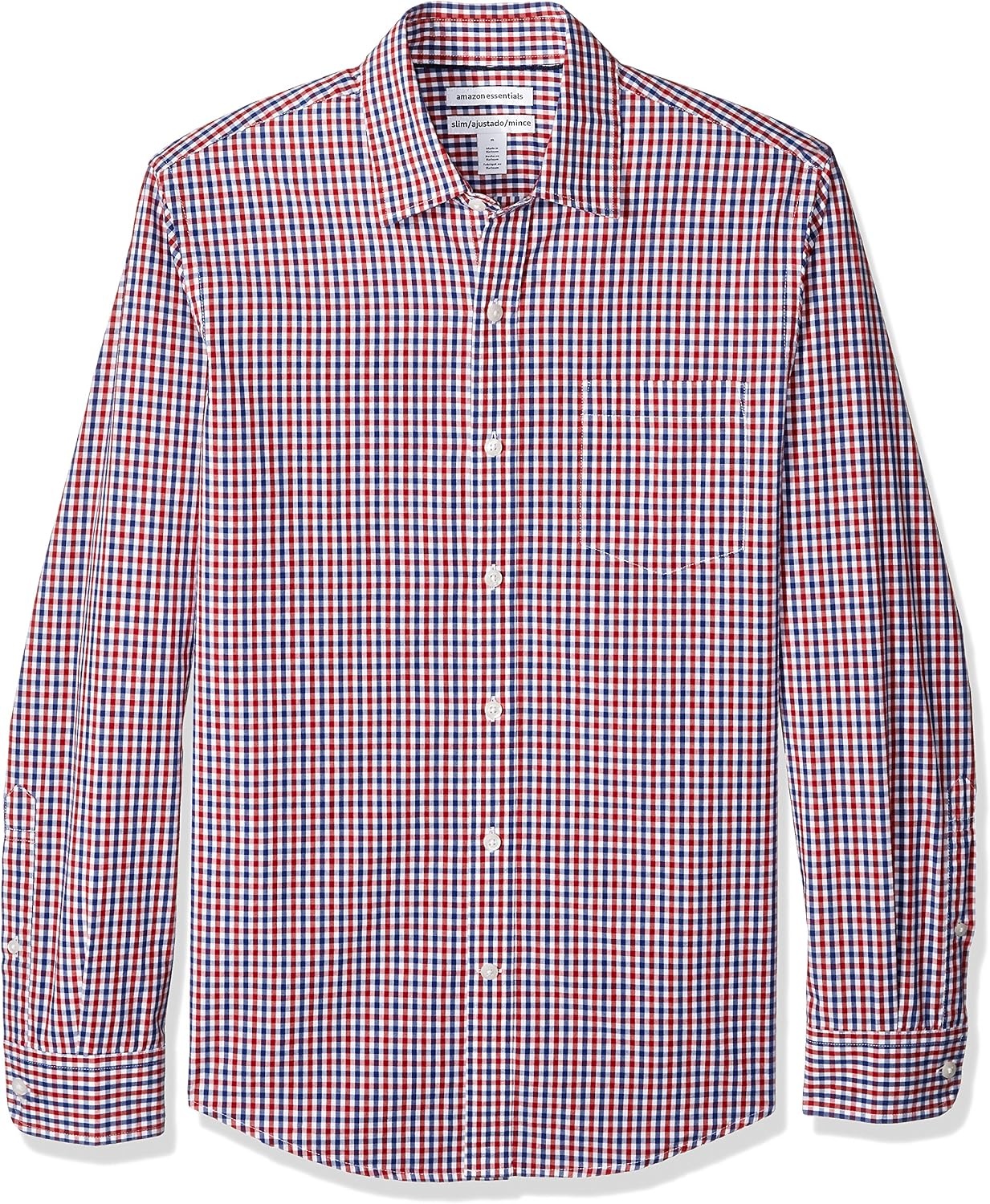 image:imageAmazon Essentials Mens RegularFit LongSleeve Casual Poplin Shirt Button Front Business Casual CollaredBlue Red Gingham