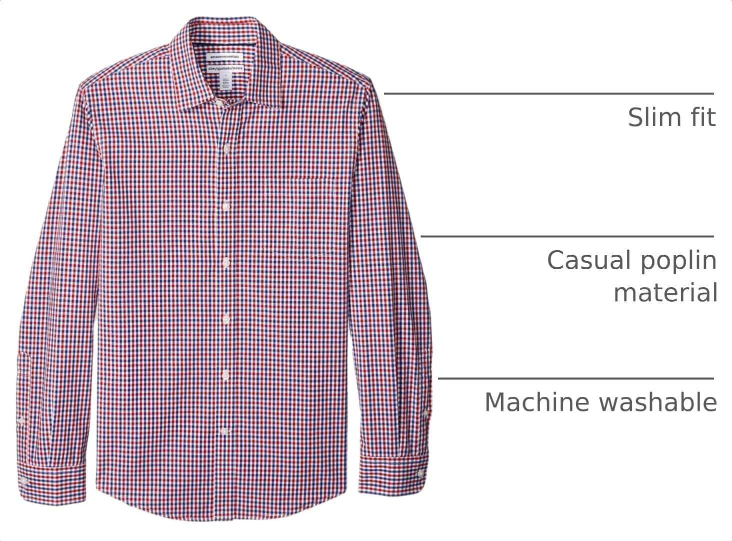 image:imageAmazon Essentials Mens RegularFit LongSleeve Casual Poplin Shirt Button Front Business Casual CollaredBlue Red Gingham