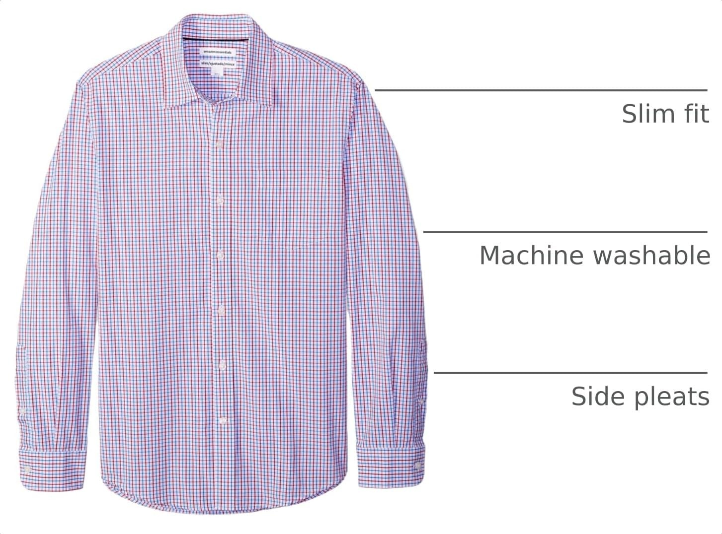 image:imageAmazon Essentials Mens RegularFit LongSleeve Casual Poplin Shirt Button Front Business Casual CollaredBlue Red Tattersall Plaid