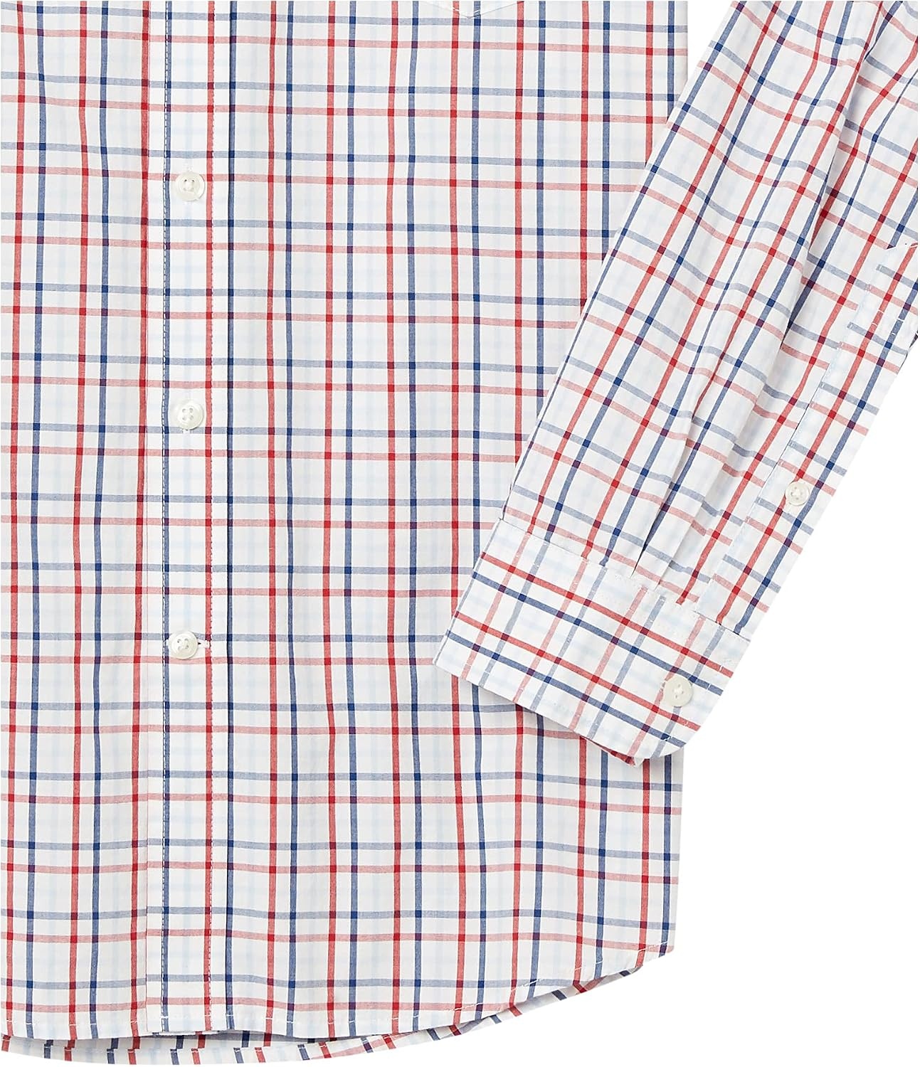image:imageAmazon Essentials Mens RegularFit LongSleeve Casual Poplin Shirt Button Front Business Casual CollaredBlue Red White Check Plaid