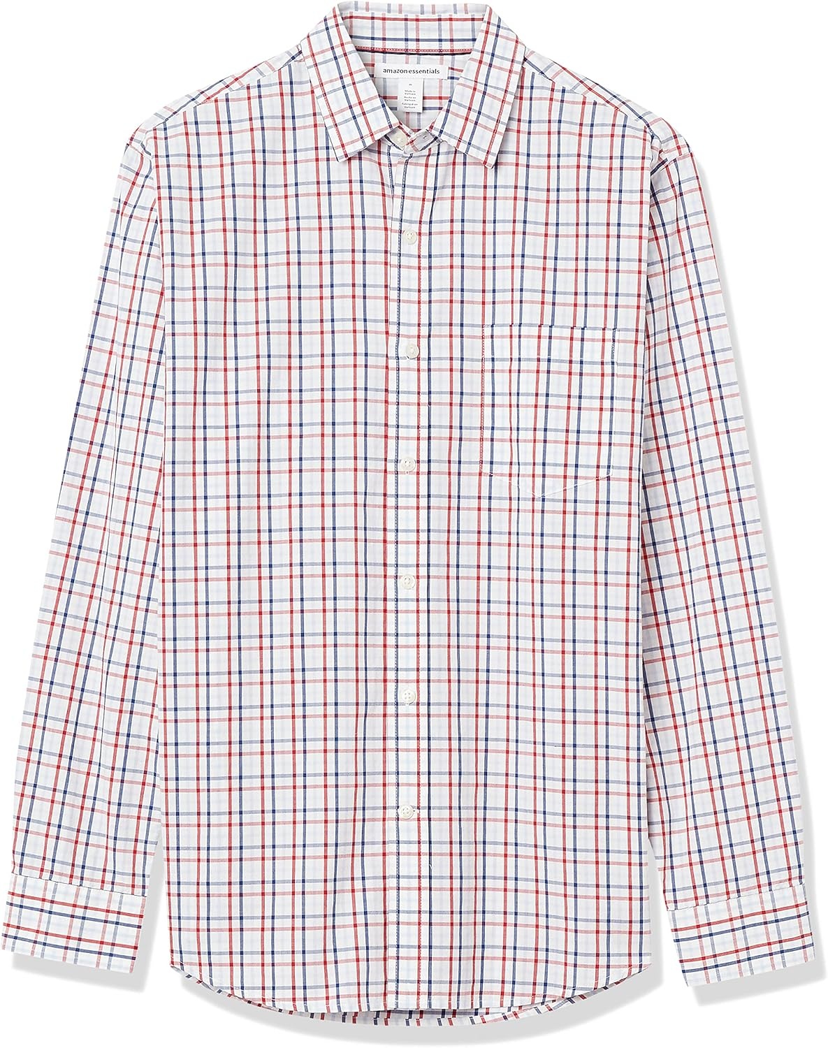 image:imageAmazon Essentials Mens RegularFit LongSleeve Casual Poplin Shirt Button Front Business Casual CollaredBlue Red White Check Plaid