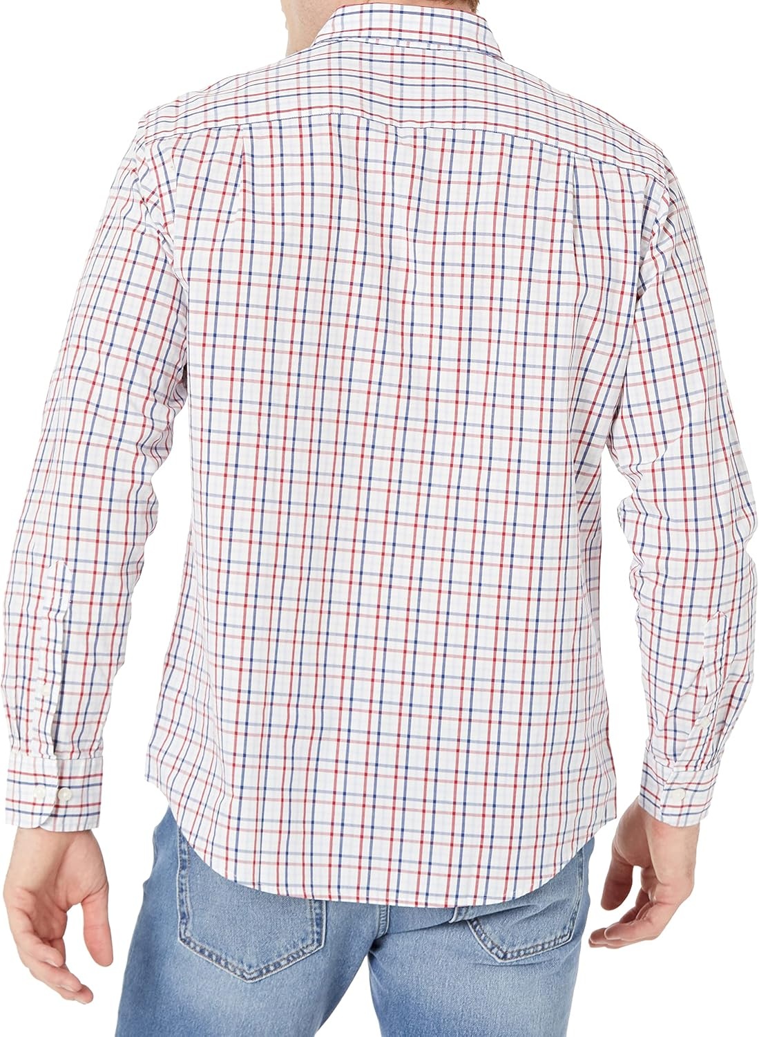 image:imageAmazon Essentials Mens RegularFit LongSleeve Casual Poplin Shirt Button Front Business Casual CollaredBlue Red White Check Plaid