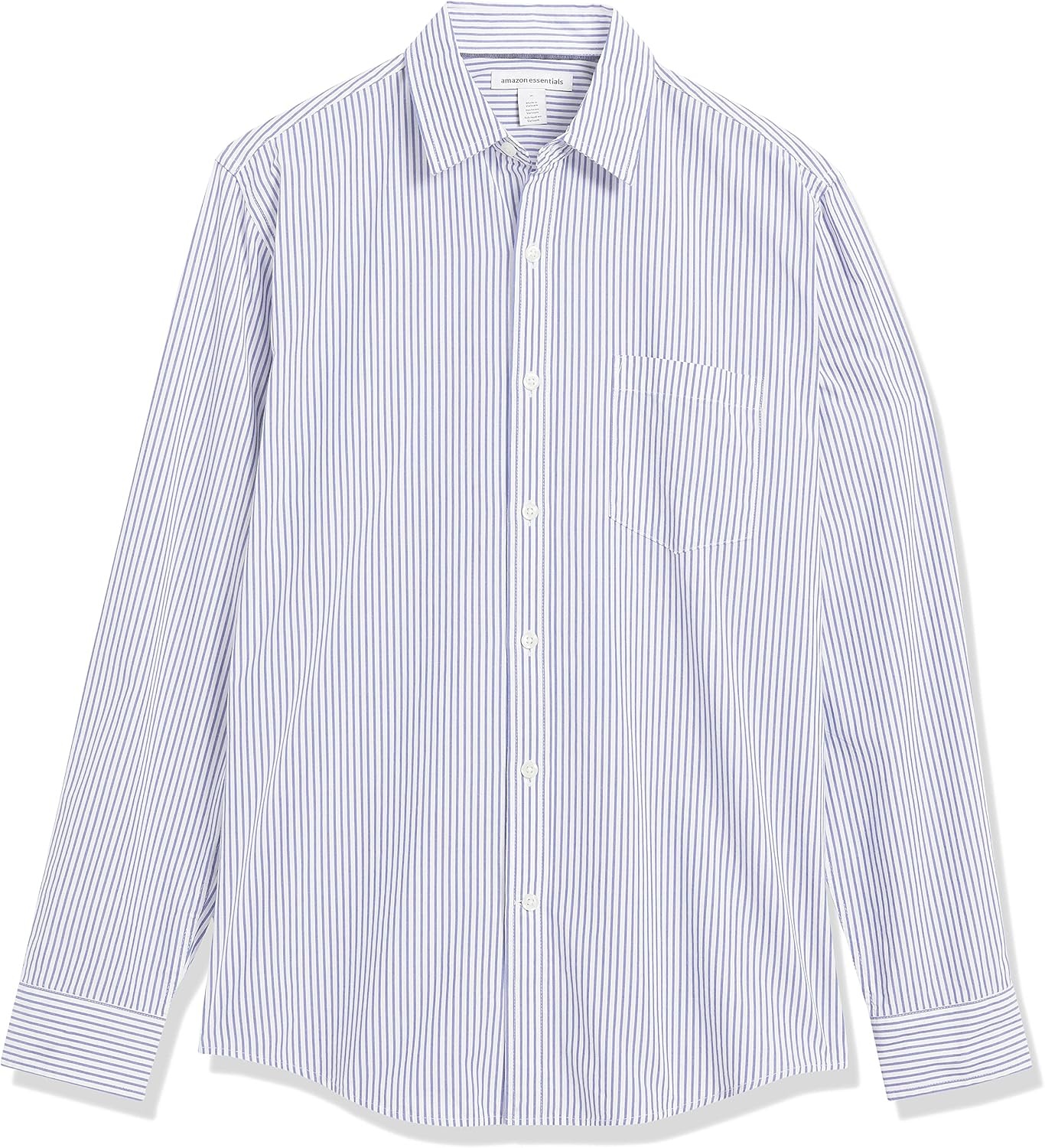 image:imageAmazon Essentials Mens RegularFit LongSleeve Casual Poplin Shirt Button Front Business Casual CollaredBlue White Vertical Stripe