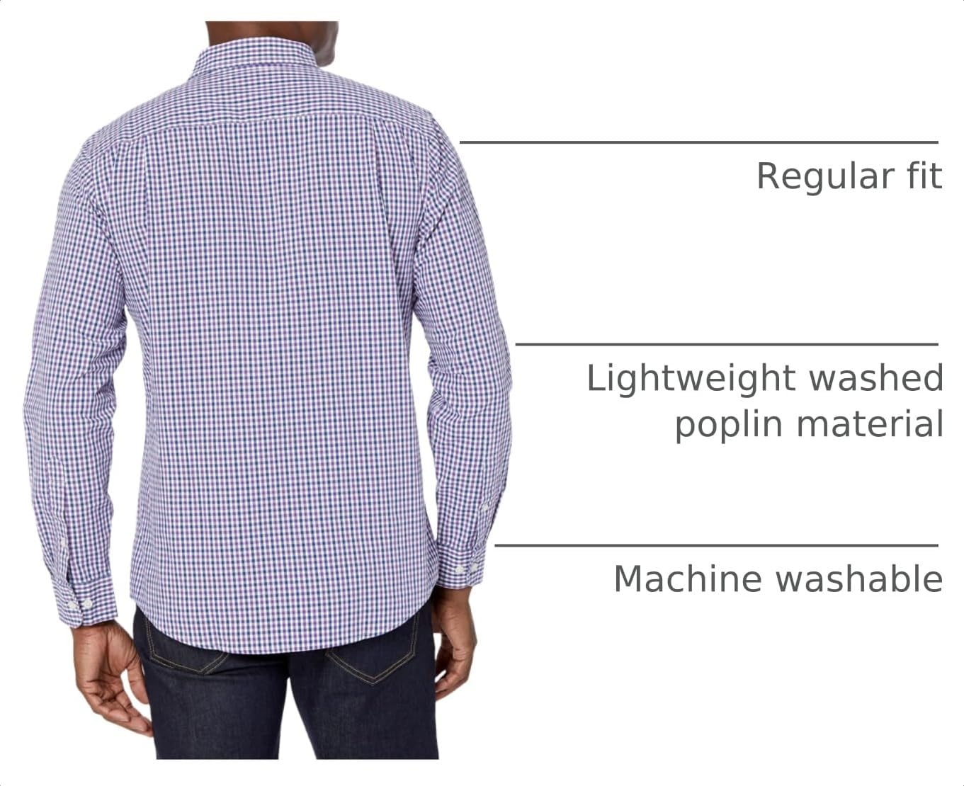 image:imageAmazon Essentials Mens RegularFit LongSleeve Casual Poplin Shirt Button Front Business Casual CollaredBluePurple Gingham