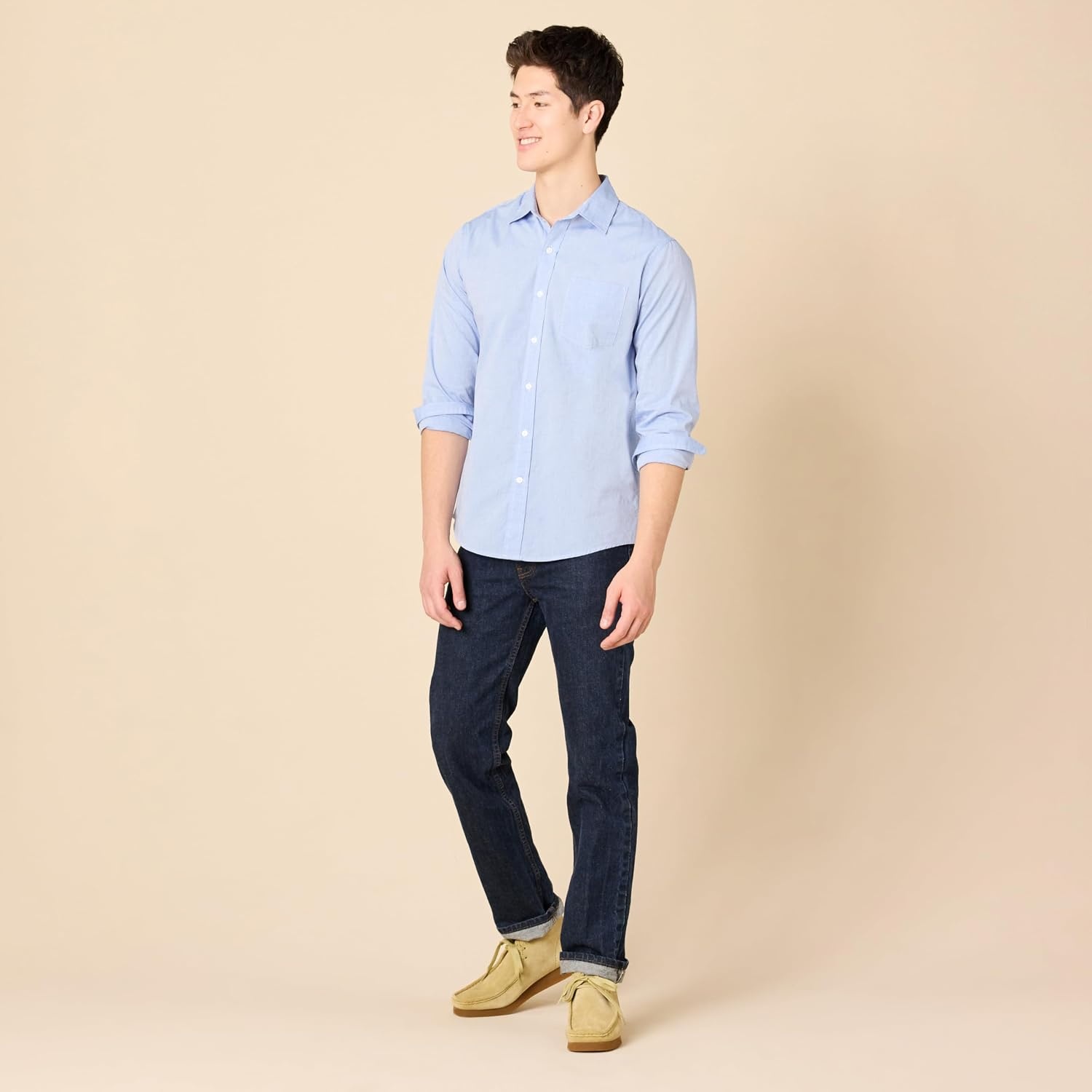 image:imageAmazon Essentials Mens RegularFit LongSleeve Casual Poplin Shirt Button Front Business Casual CollaredFrench Blue