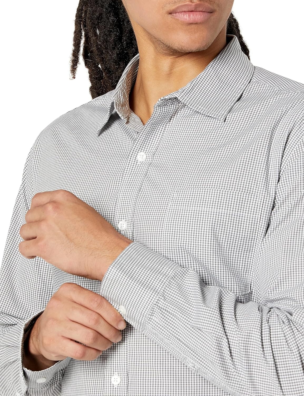 image:imageAmazon Essentials Mens RegularFit LongSleeve Casual Poplin Shirt Button Front Business Casual CollaredGrey Gingham