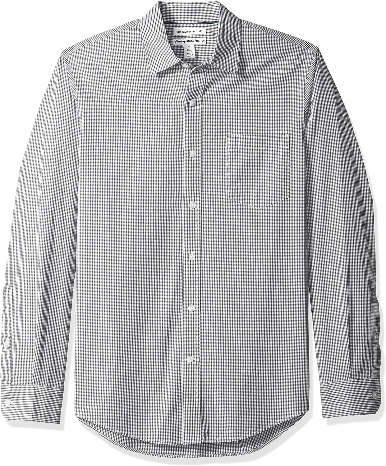 image:imageAmazon Essentials Mens RegularFit LongSleeve Casual Poplin Shirt Button Front Business Casual CollaredGrey Gingham