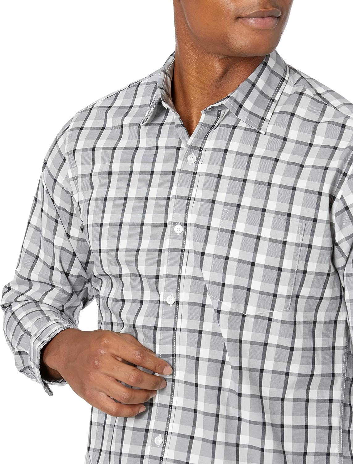 image:imageAmazon Essentials Mens RegularFit LongSleeve Casual Poplin Shirt Button Front Business Casual CollaredGrey Plaid