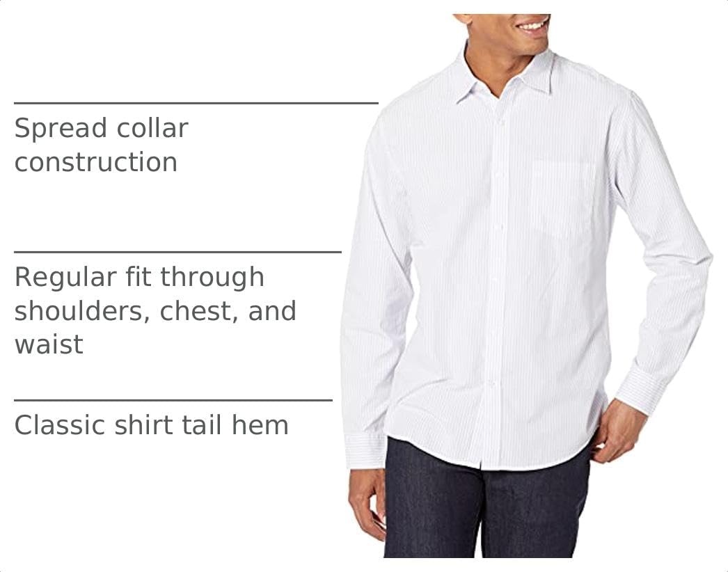 image:imageAmazon Essentials Mens RegularFit LongSleeve Casual Poplin Shirt Button Front Business Casual CollaredLavender White Vertical Stripe