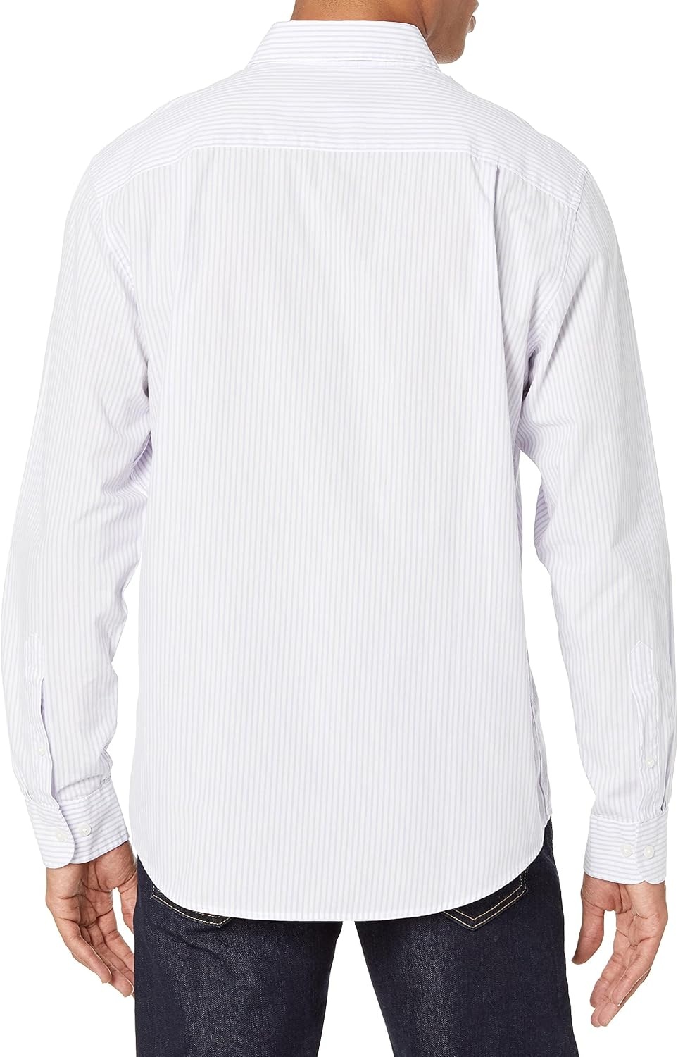image:imageAmazon Essentials Mens RegularFit LongSleeve Casual Poplin Shirt Button Front Business Casual CollaredLavender White Vertical Stripe