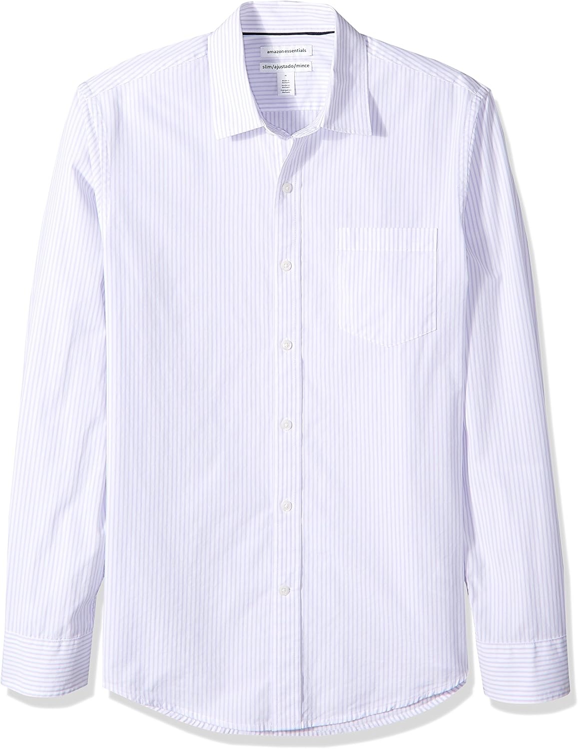 image:imageAmazon Essentials Mens RegularFit LongSleeve Casual Poplin Shirt Button Front Business Casual CollaredLavender White Vertical Stripe