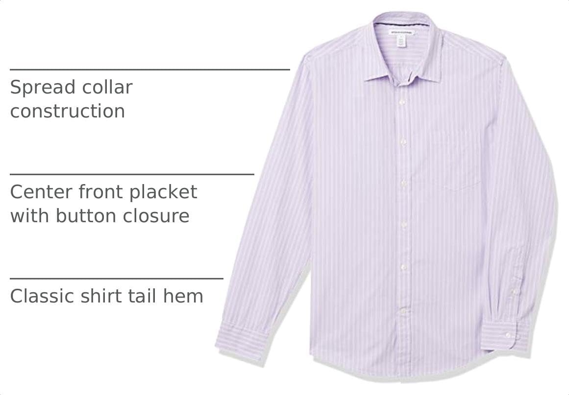 image:imageAmazon Essentials Mens RegularFit LongSleeve Casual Poplin Shirt Button Front Business Casual CollaredLavenderWhite Stripe