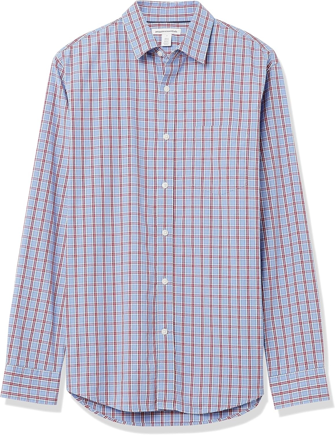 image:imageAmazon Essentials Mens RegularFit LongSleeve Casual Poplin Shirt Button Front Business Casual CollaredLight Blue Red Plaid