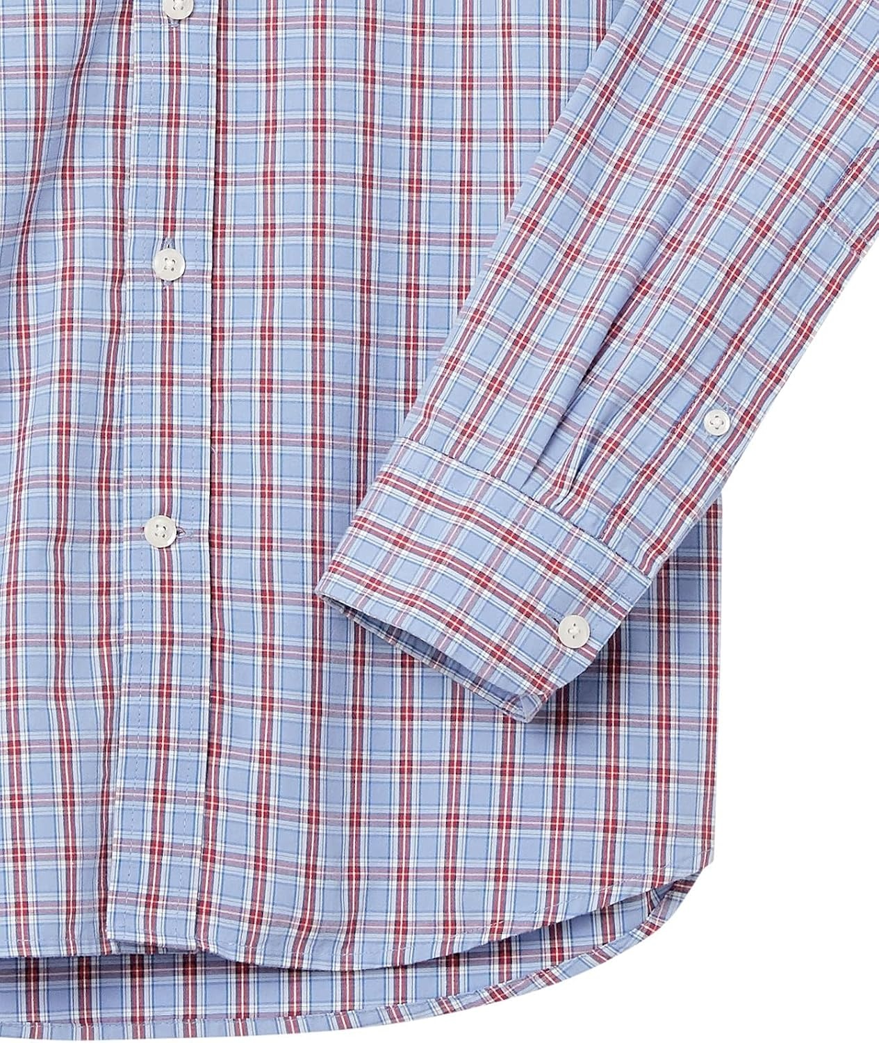 image:imageAmazon Essentials Mens RegularFit LongSleeve Casual Poplin Shirt Button Front Business Casual CollaredLight Blue Red Plaid