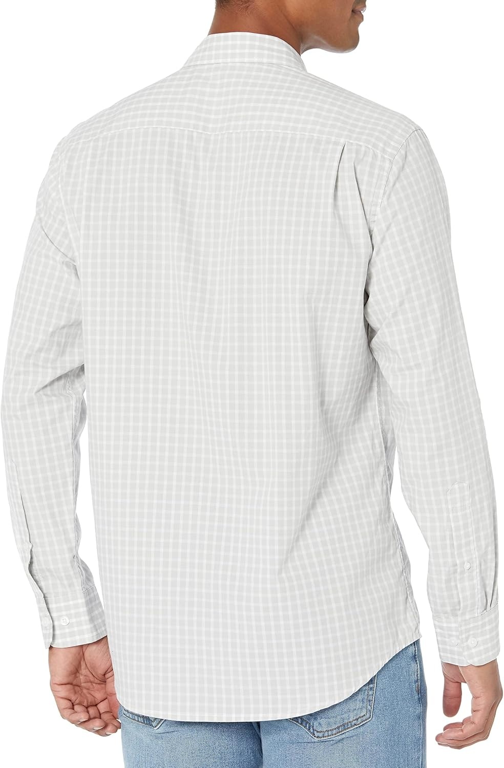 image:imageAmazon Essentials Mens RegularFit LongSleeve Casual Poplin Shirt Button Front Business Casual CollaredLight Grey White Checked