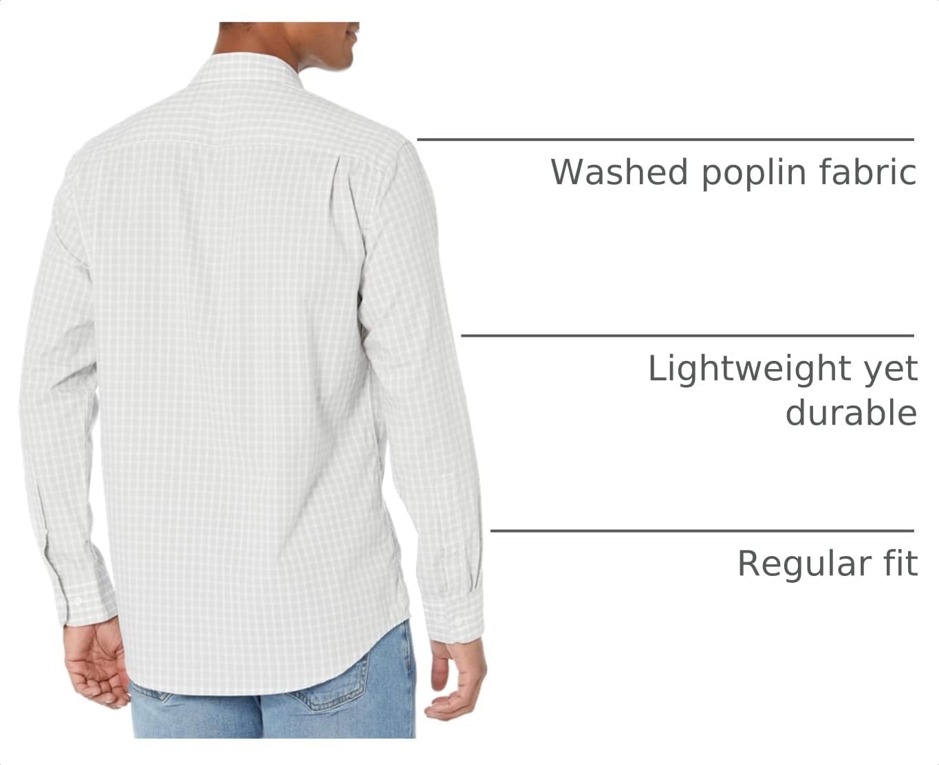 image:imageAmazon Essentials Mens RegularFit LongSleeve Casual Poplin Shirt Button Front Business Casual CollaredLight Grey White Checked