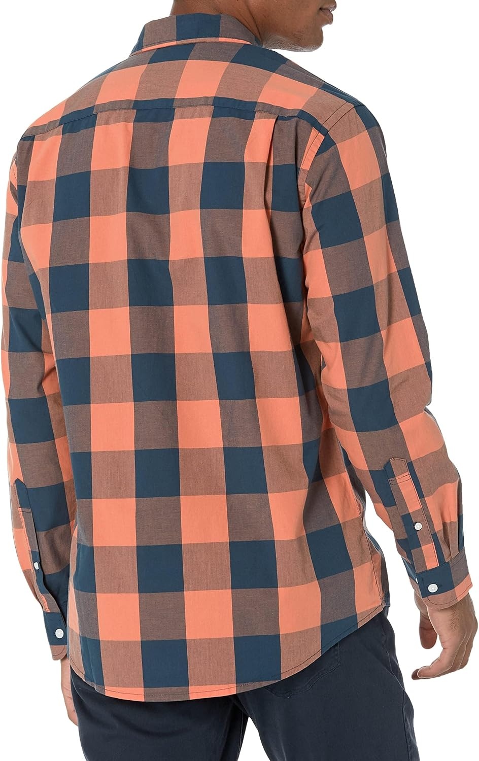 image:imageAmazon Essentials Mens RegularFit LongSleeve Casual Poplin Shirt Button Front Business Casual CollaredNavy Orange Buffalo