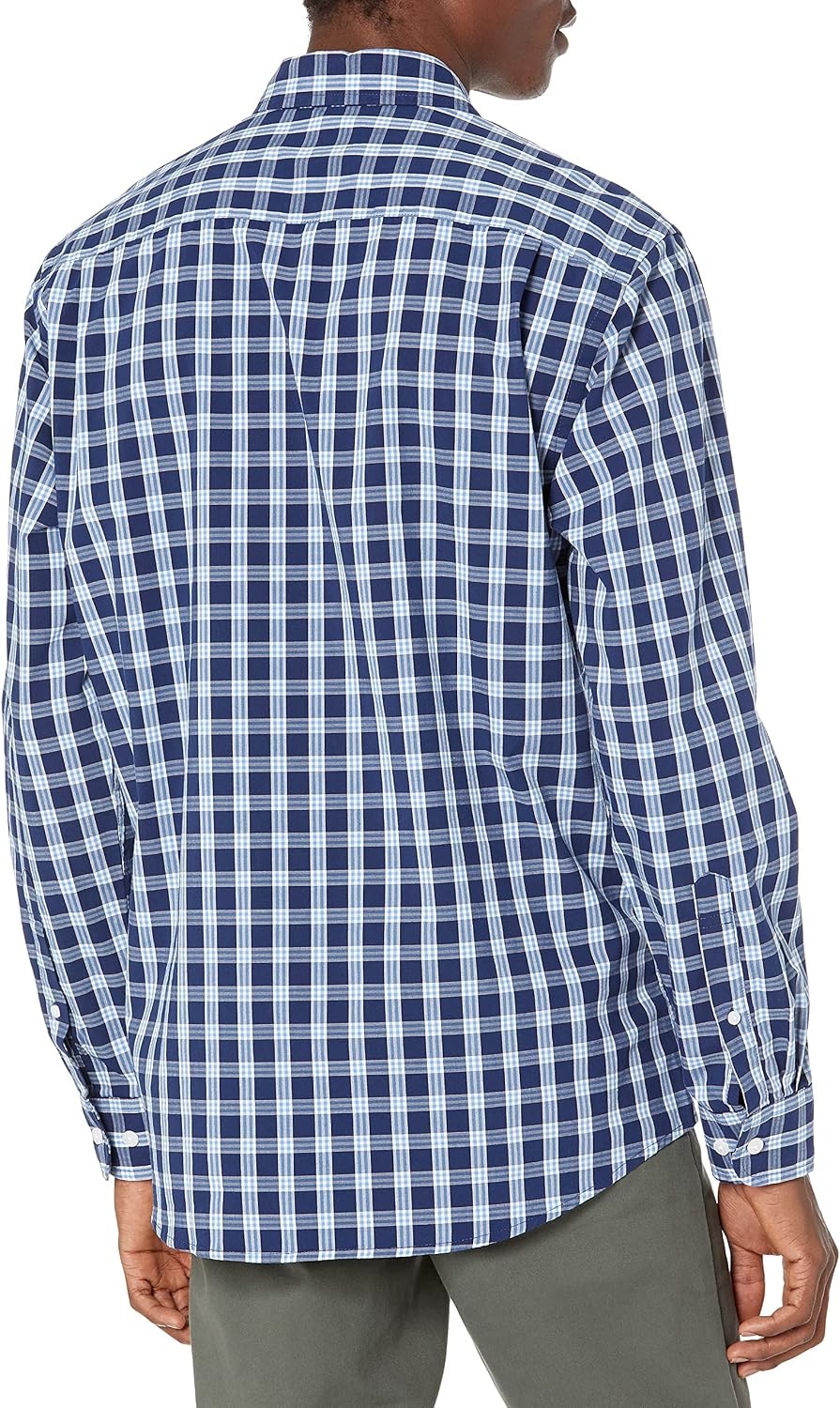 image:imageAmazon Essentials Mens RegularFit LongSleeve Casual Poplin Shirt Button Front Business Casual CollaredNavy White Plaid