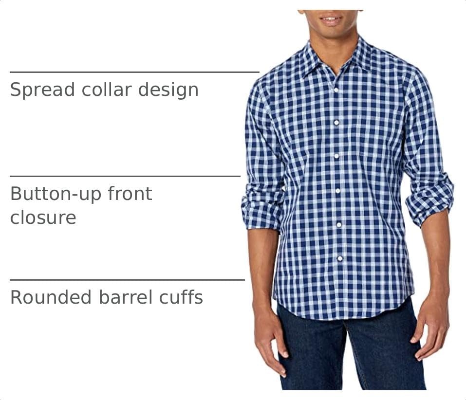 image:imageAmazon Essentials Mens RegularFit LongSleeve Casual Poplin Shirt Button Front Business Casual CollaredNavy White Plaid